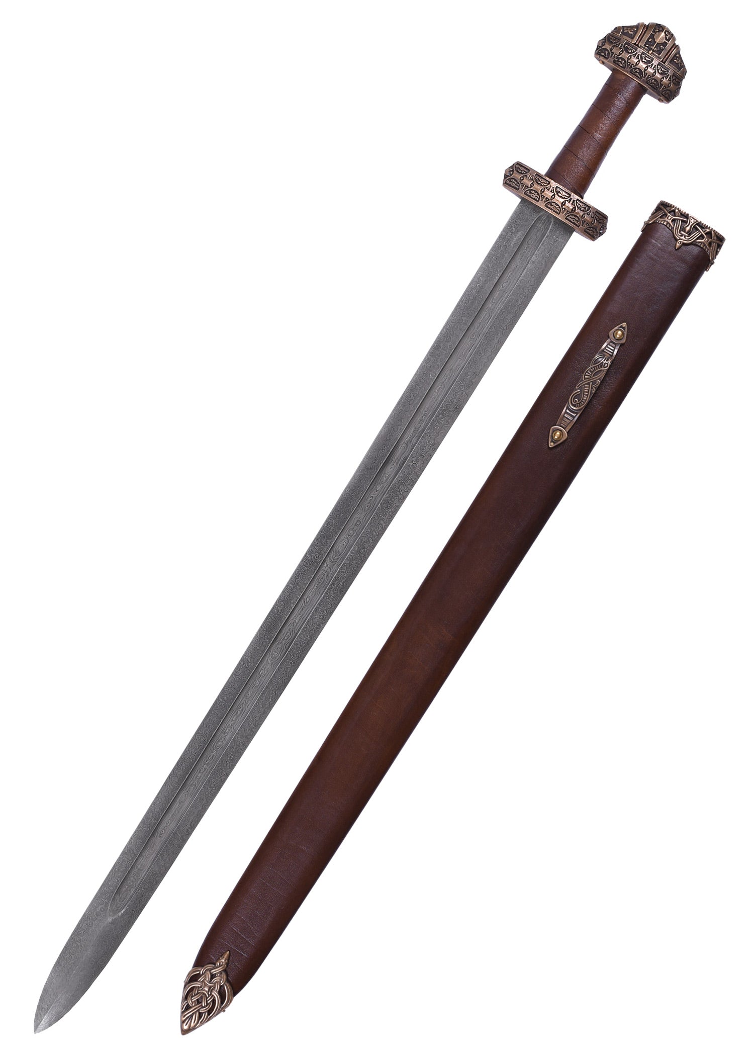 Imagen única de: Espada Vikinga (Isla Eigg) Con Mango De Cuero, Acero Damasco Categoría-B