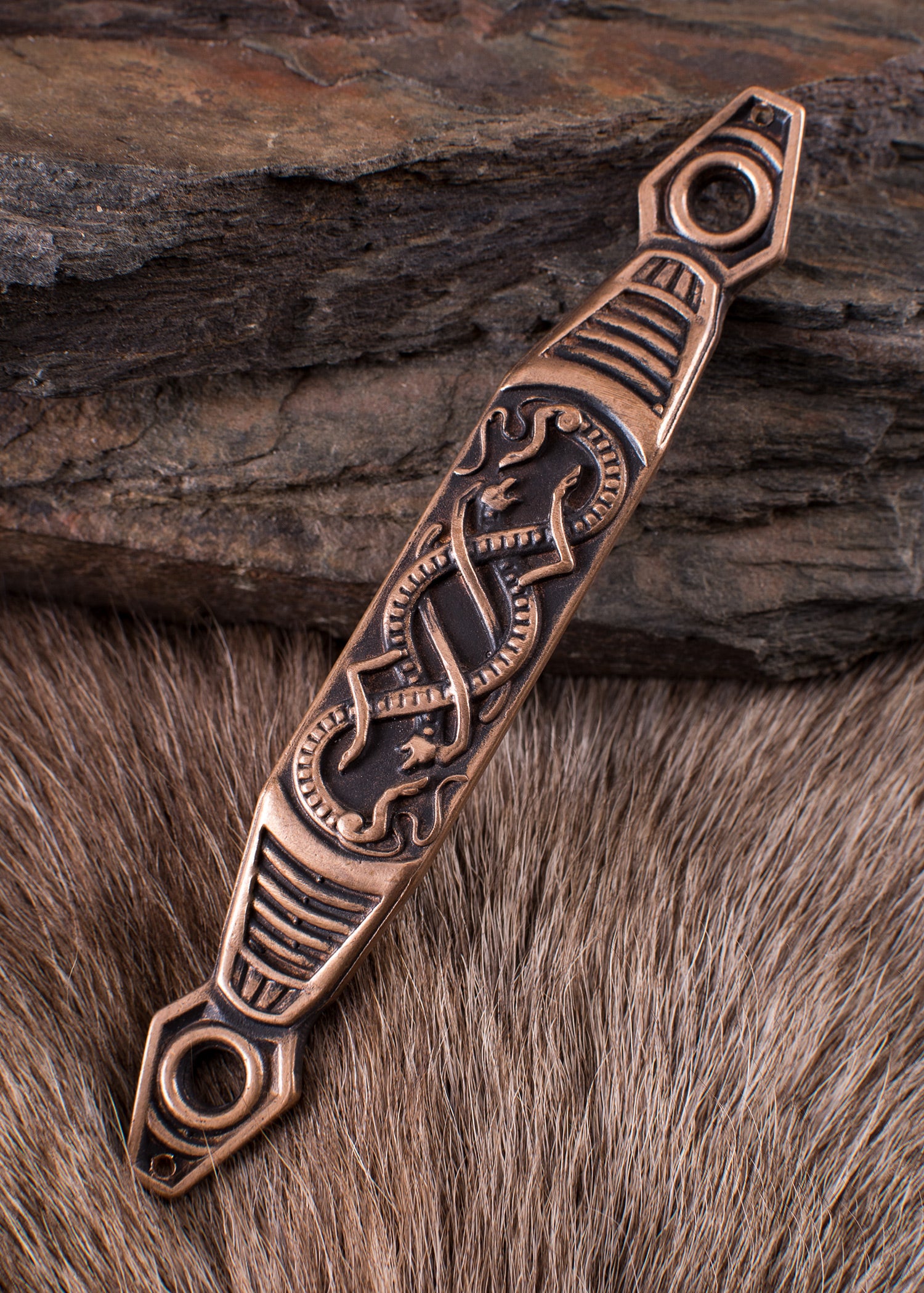 Imagen única de: Pasador De Correa Para Vaina De Espada Vikinga, Serpientes Pequeñas, Bronce