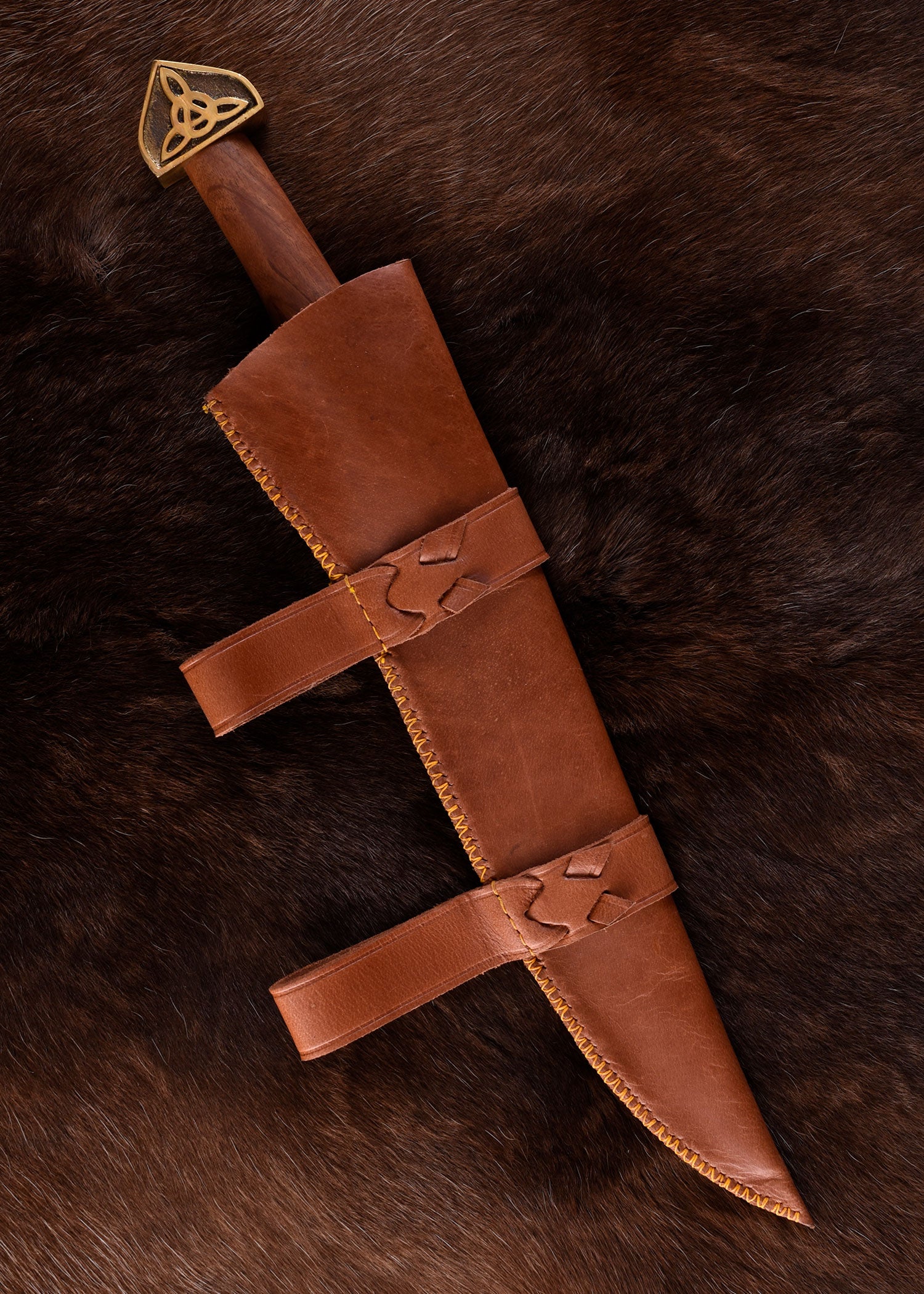 Imagen única de: Sax (Seax) Vikingo Con Funda De Cuero Marrón Y Mango De Madera