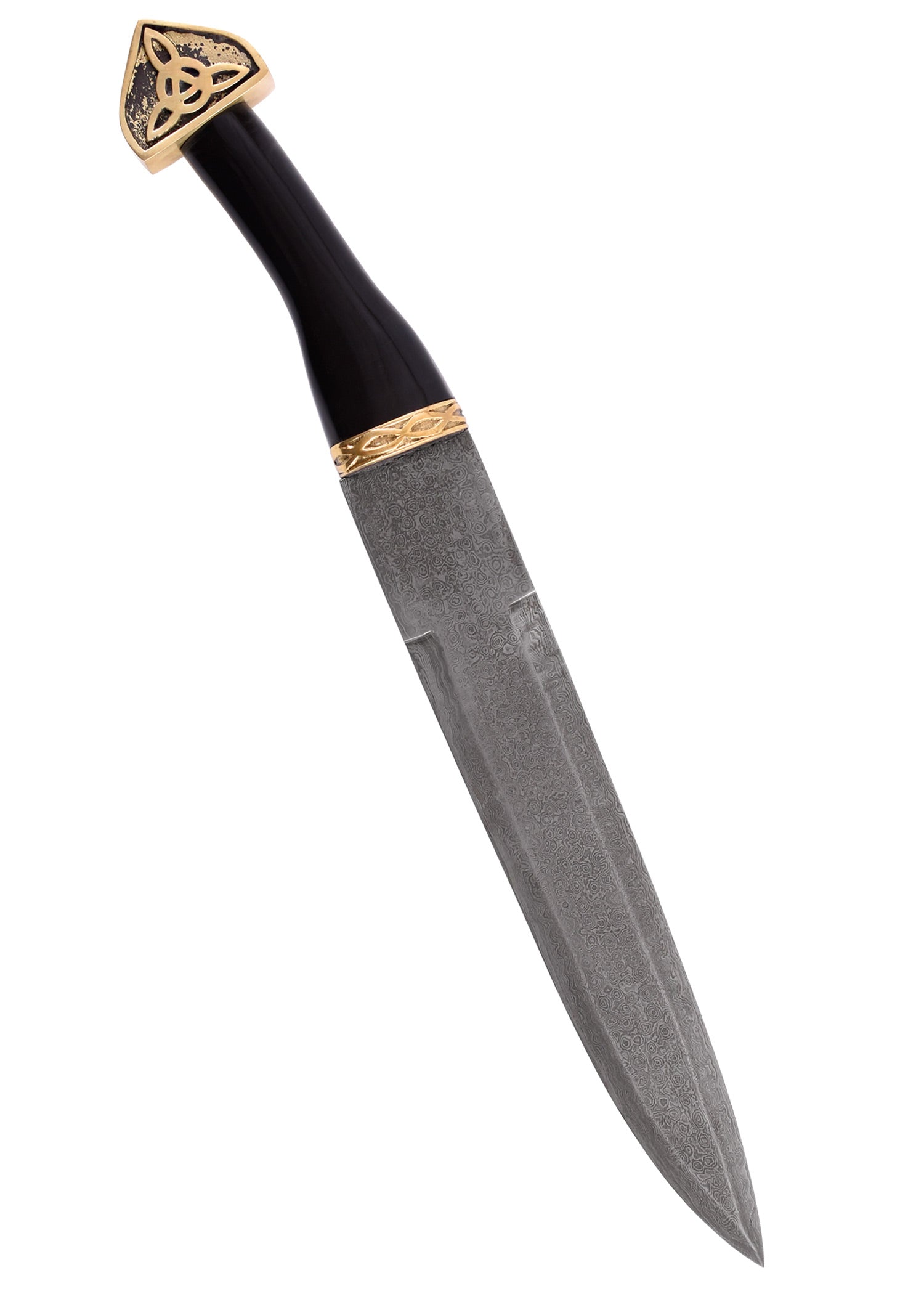 Imagen única de: Sax (Seax) Fabricado En Acero De Damasco Con Funda De Cuero Negro Y Mango De Asta.