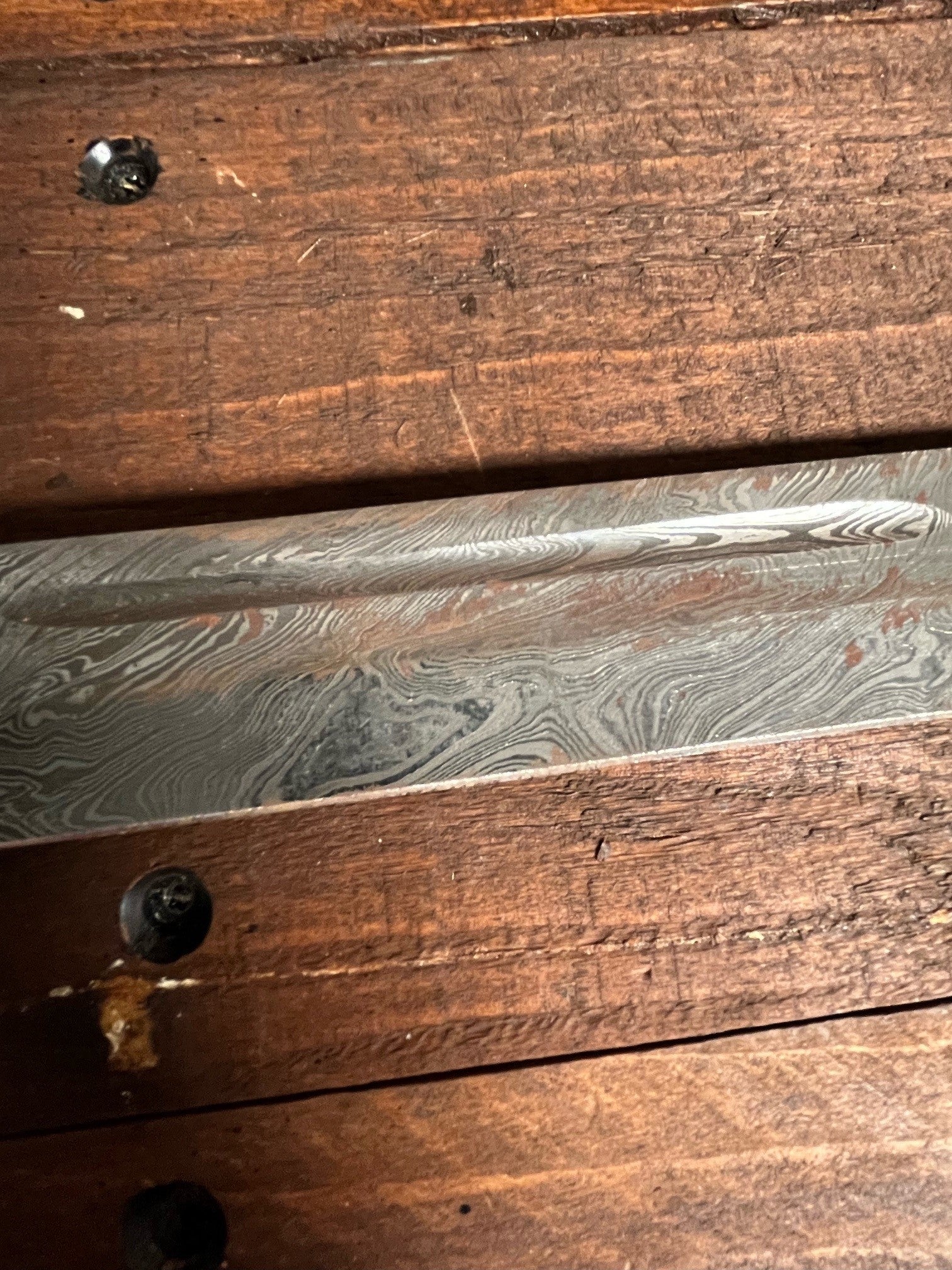 Imagen única de: Skramasax, Sax (Seax) Fabricado En Acero De Damasco Con Mango De Madera/hueso, Con Defectos