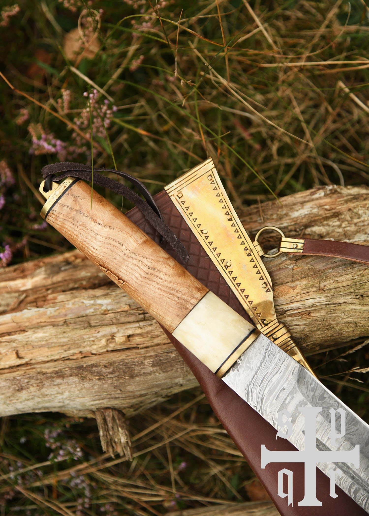 Imagen única de: Skramasax, Sax (Seax) Fabricado En Acero Damasco Con Mango De Madera/hueso
