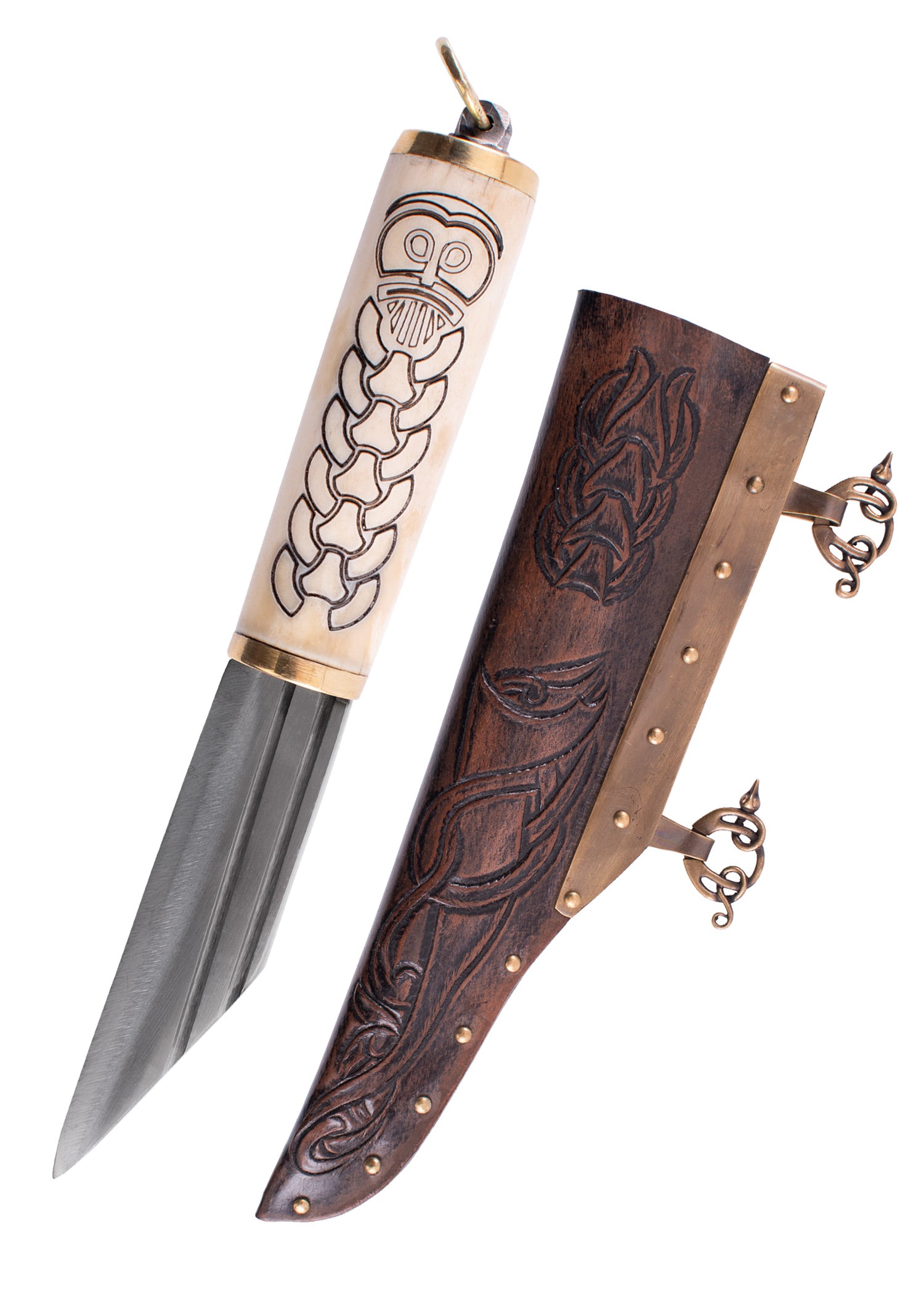 Imagen única de: Sax (Seax) Vikingo Pequeño, Mango De Hueso Con Motivo Nórdico.