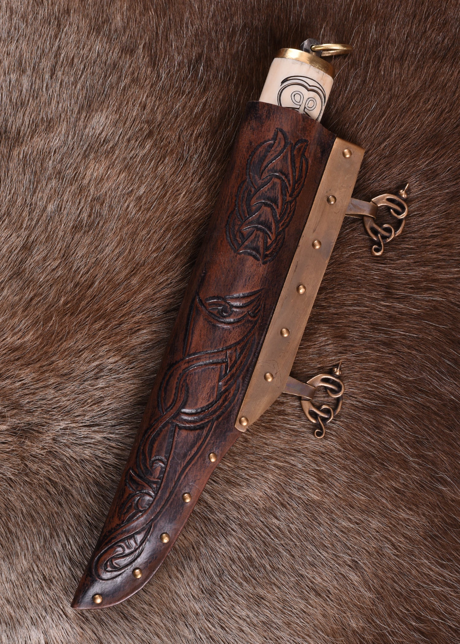 Imagen única de: Sax (Seax) Vikingo Pequeño, Mango De Hueso Con Motivo Nórdico.