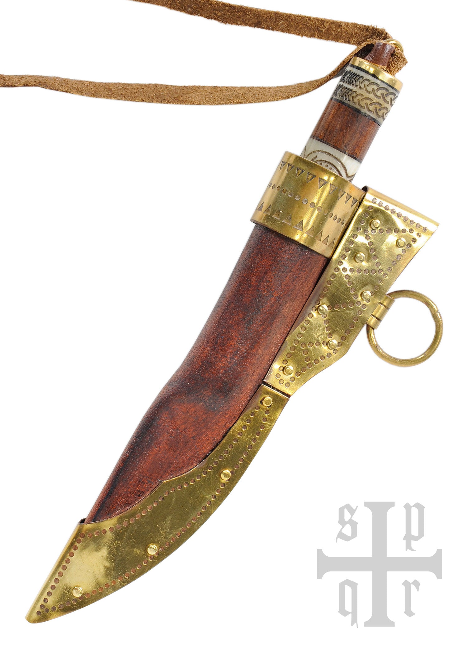 Imagen única de: Cuchillo Vikingo Pequeño, Acero De Damasco, Mango De Madera/hueso Con Motivo Torslunda