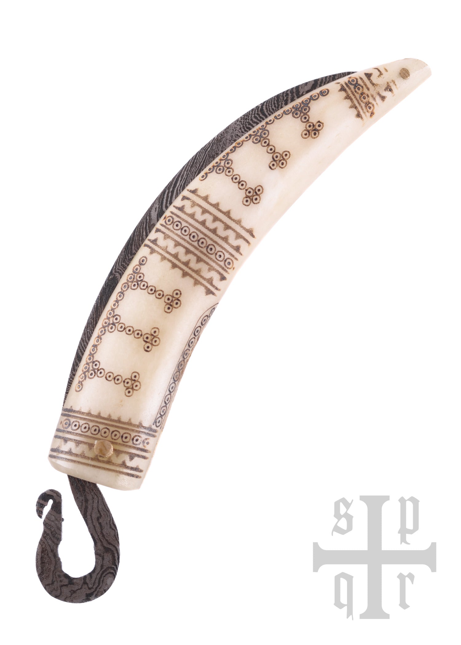 Imagen única de: Navaja Vikinga De Acero De Damasco Con Mango De Hueso