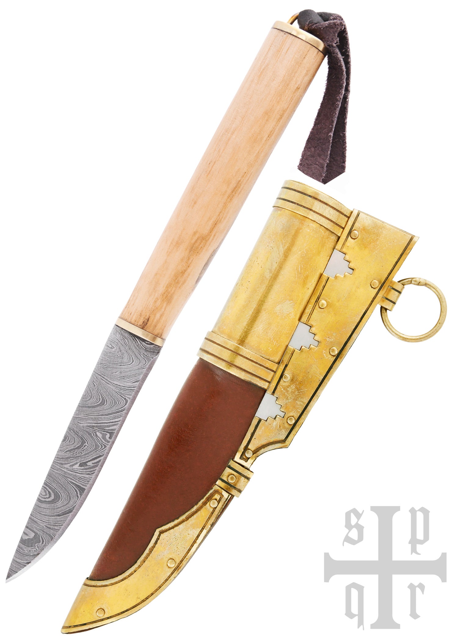 Imagen única de: Pequeño Cuchillo Vikingo De Gotland, Acero De Damasco, Mango De Madera
