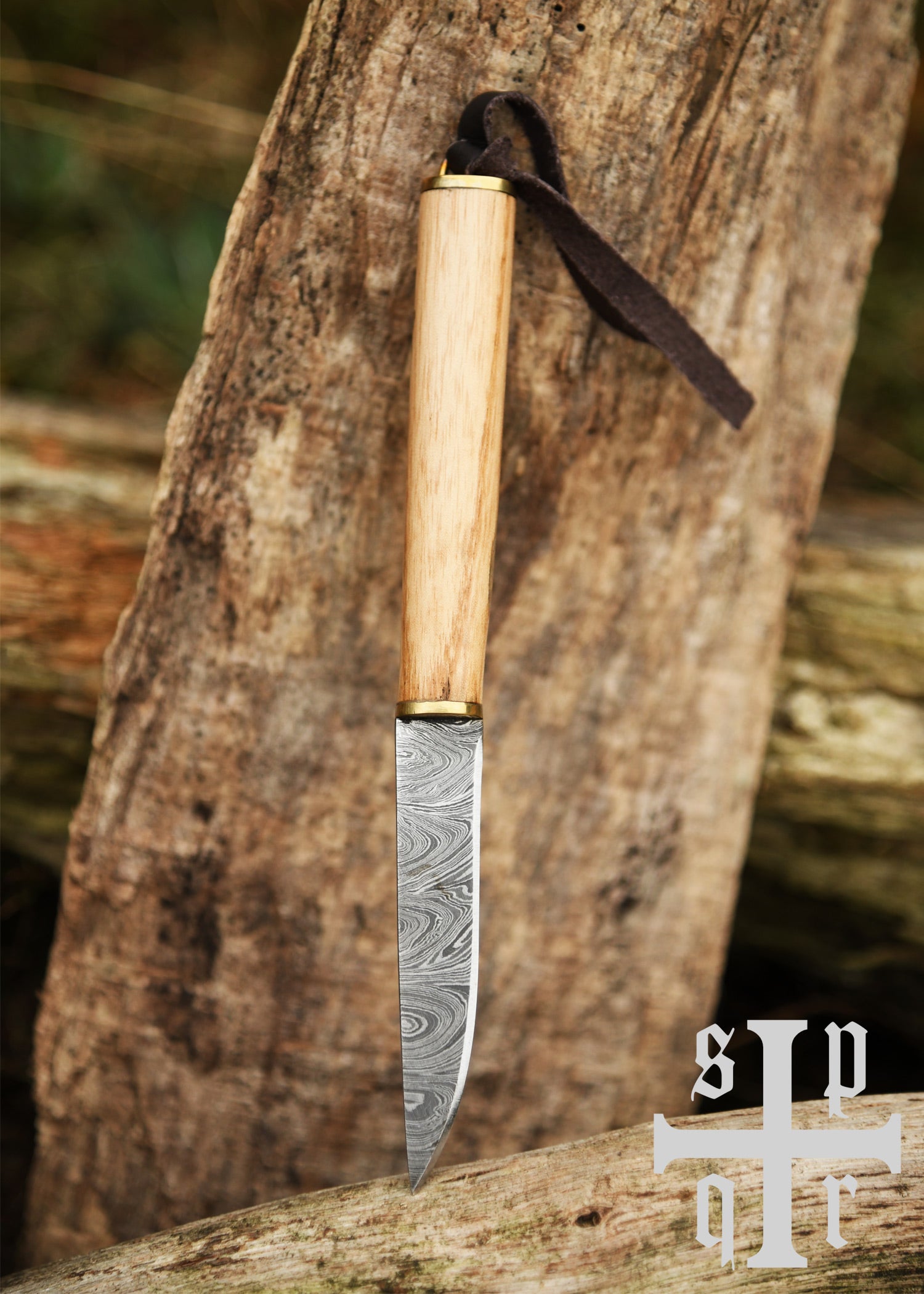 Imagen única de: Pequeño Cuchillo Vikingo De Gotland, Acero De Damasco, Mango De Madera