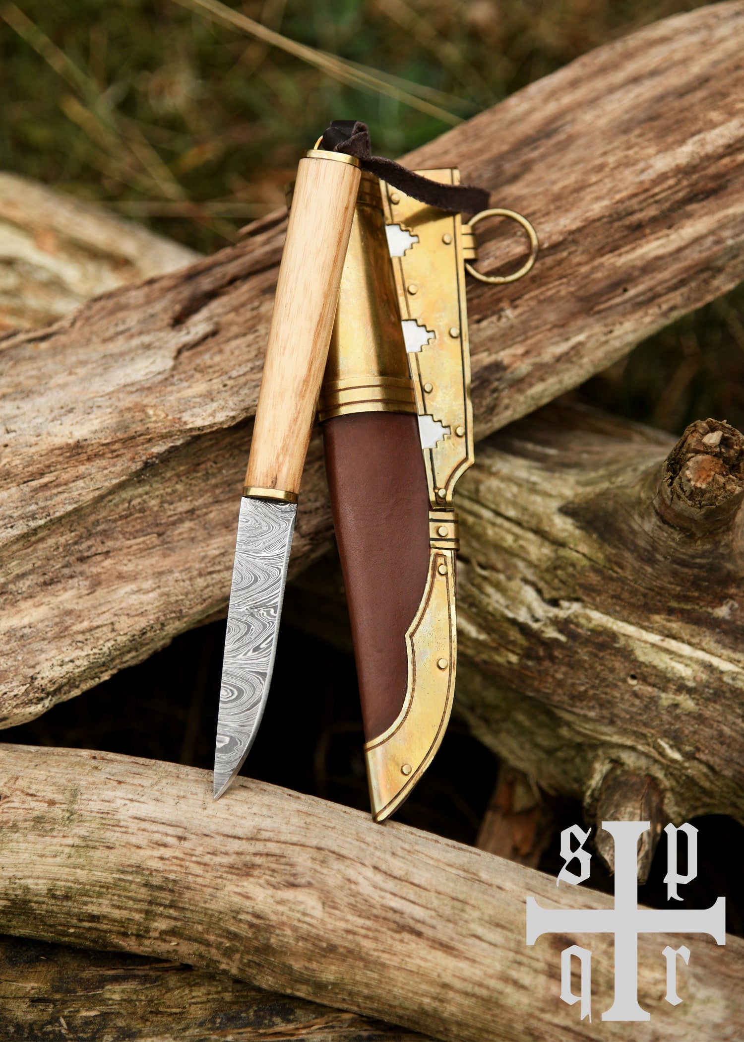 Imagen única de: Pequeño Cuchillo Vikingo De Gotland, Acero De Damasco, Mango De Madera