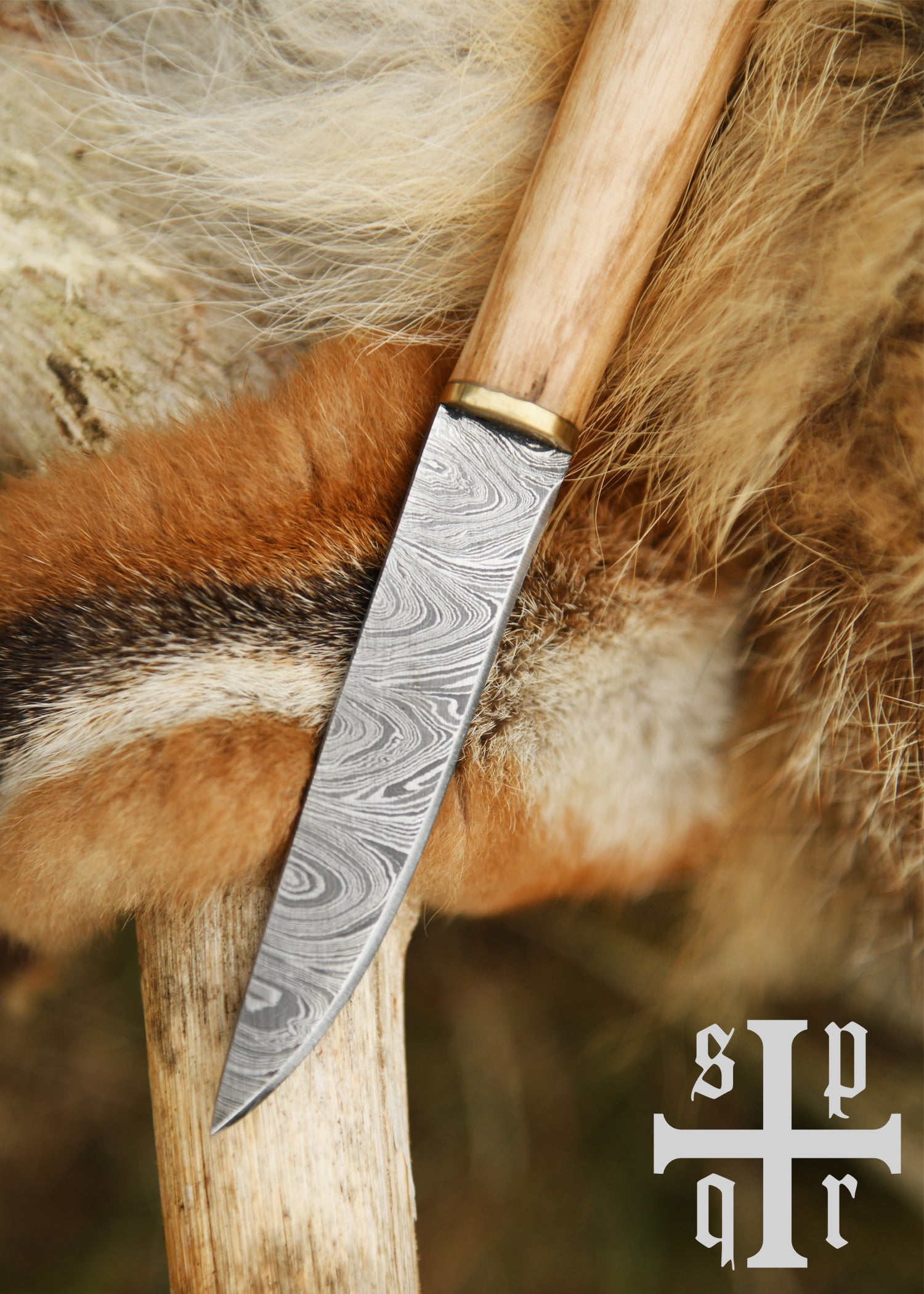 Imagen única de: Pequeño Cuchillo Vikingo De Gotland, Acero De Damasco, Mango De Madera