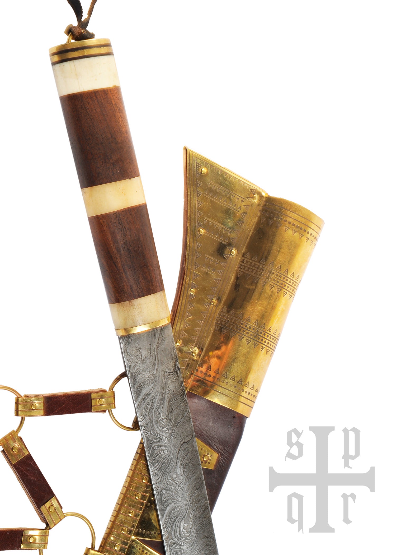 Imagen única de: Cuchillo De Sax (Seax) Vikingo, Sax (Seax) Largo De Acero De Damasco, Mango De Hueso De Madera