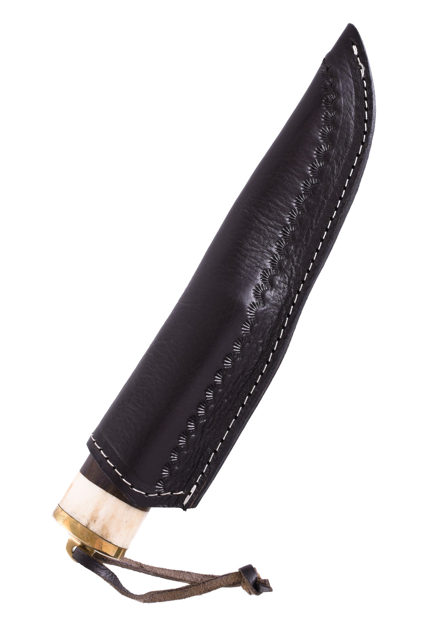 Imagen única de: Cuchillo Multiusos Con Mango De Hueso/madera Y Funda De Cuero, Acero De Damasco