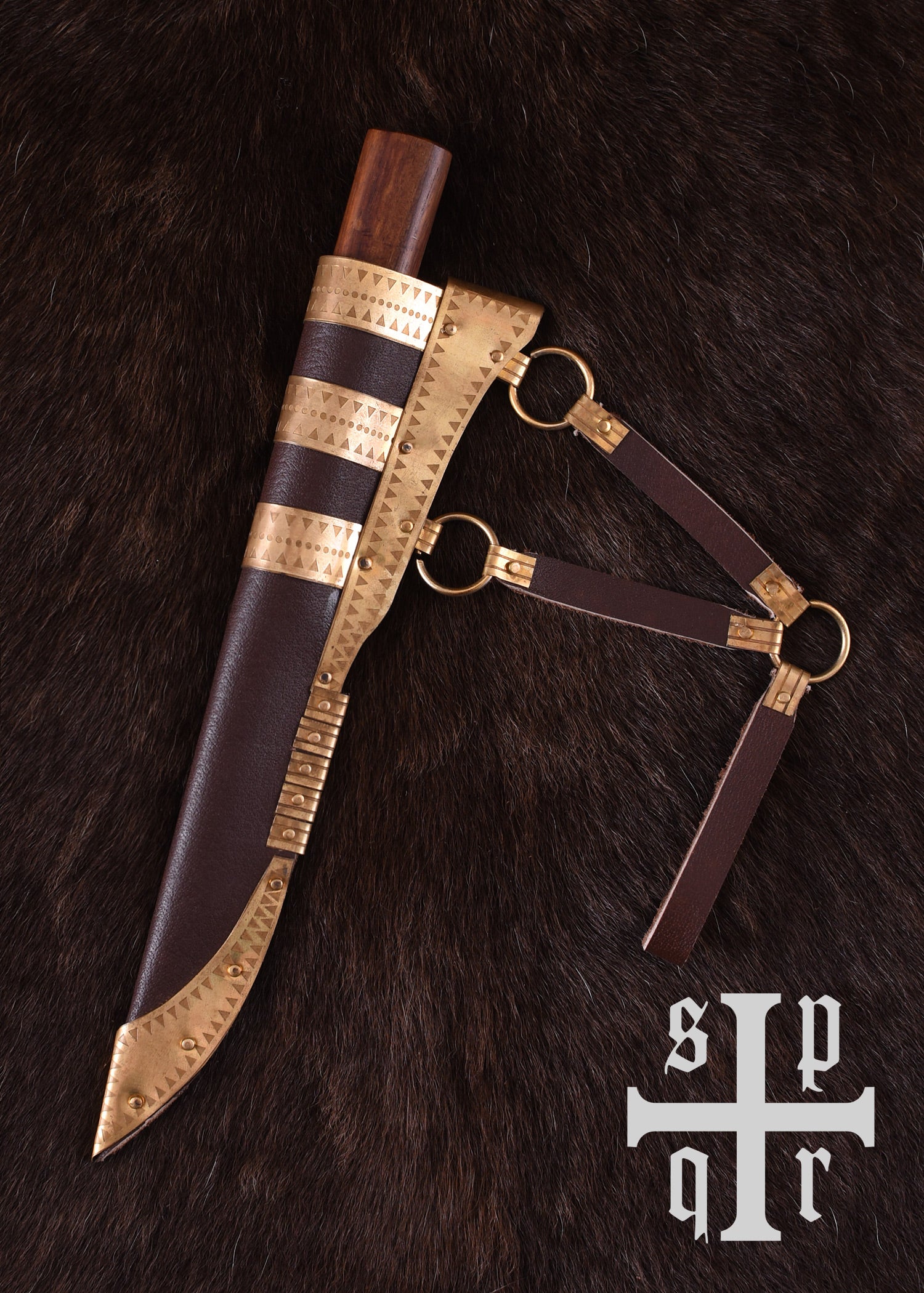 Imagen única de: Cuchillo Vikingo De Acero De Damasco Con Mango De Madera/latón