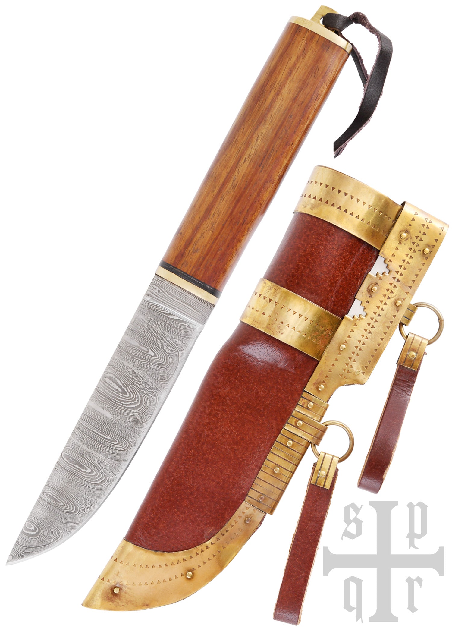 Imagen única de: Cuchillo Vikingo Fabricado En Acero De Damasco Con Mango De Madera.