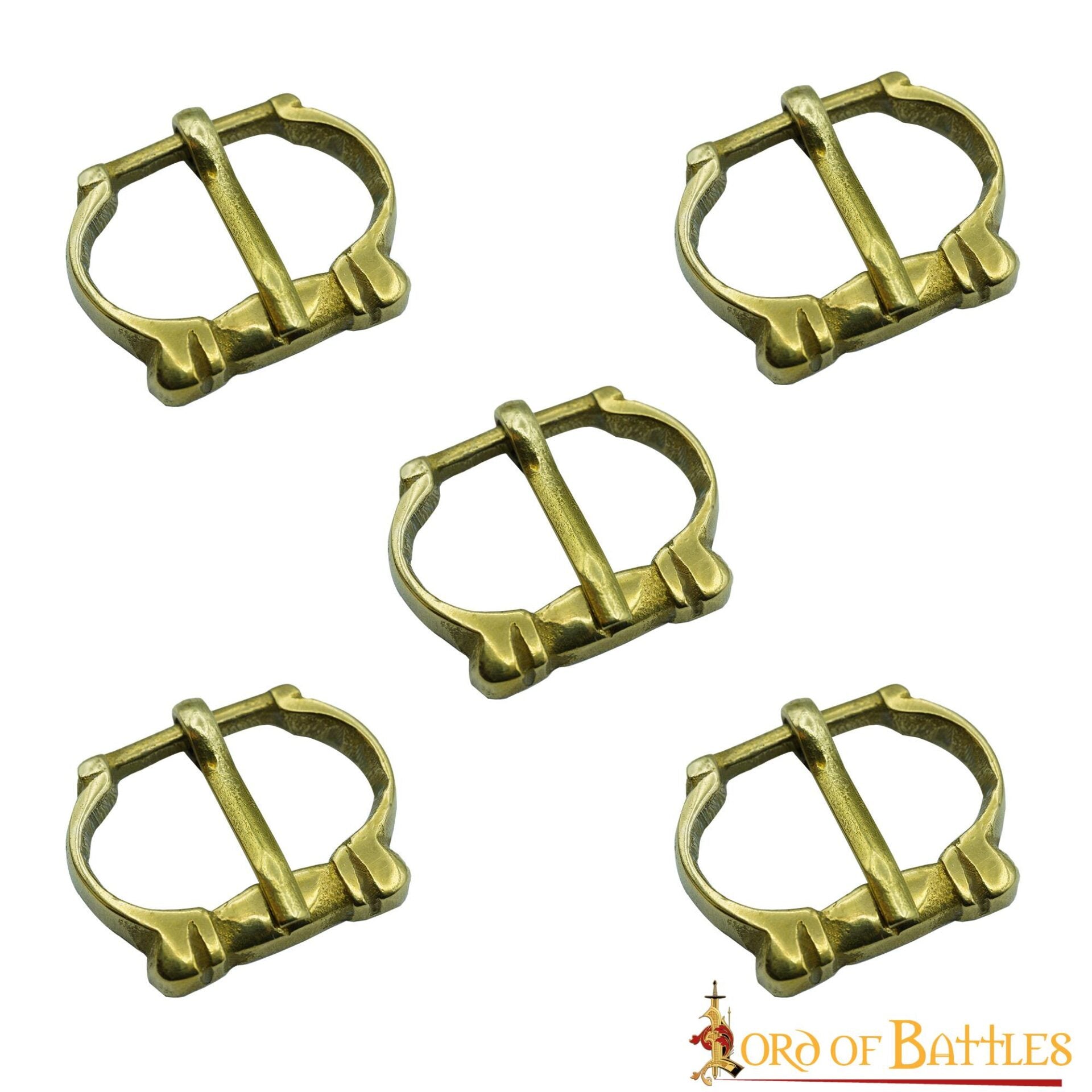 Imagen única de: Pequeñas Hebillas Medievales de Latón para Cinturón - Juego de 5 Piezas Acabadas a Mano (réplica de 1200-1400)