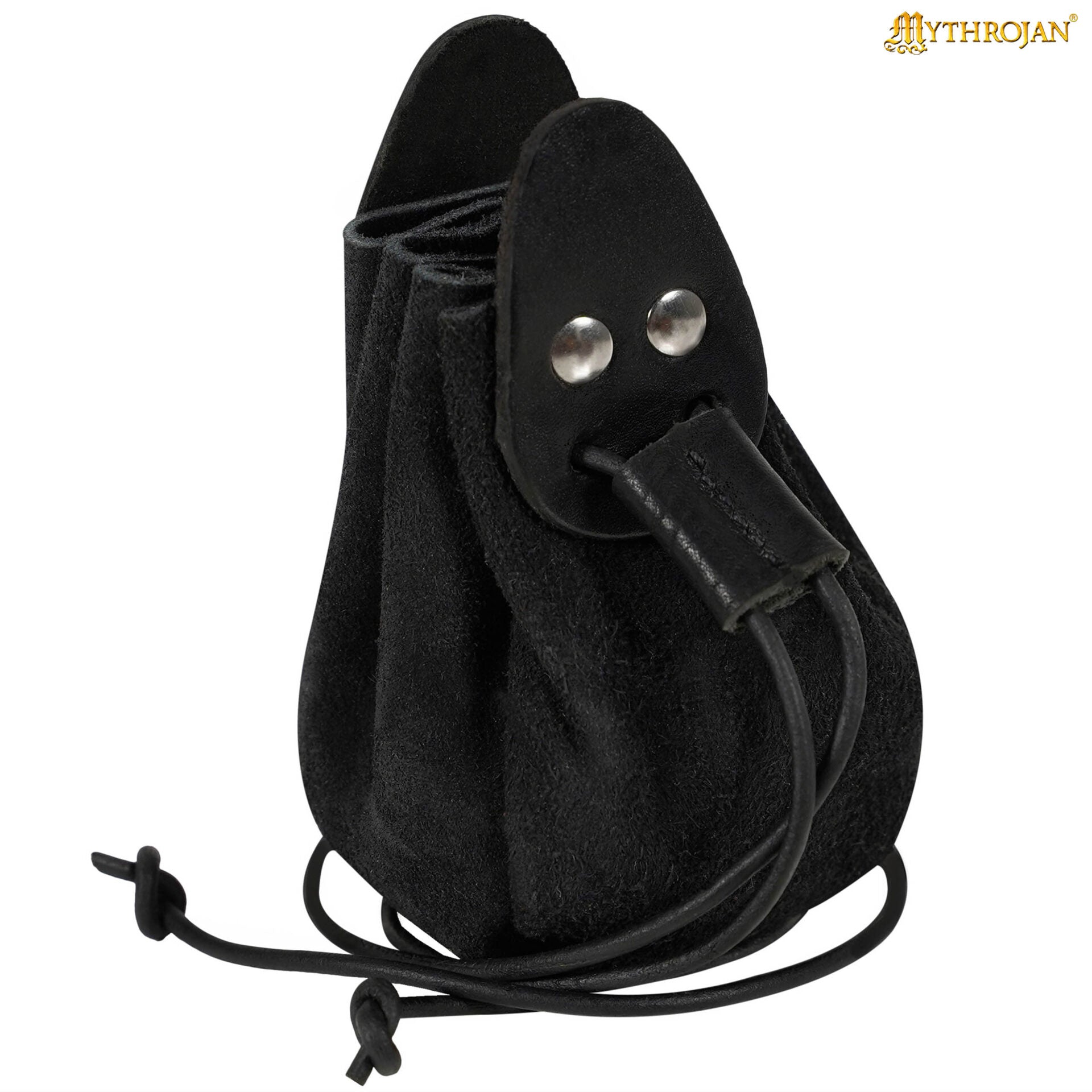 Imagen única de: Mythrojan "gold And Dice" Drawstring Pouch, Ideal For Sca Larp Reenactment & Ren Fair - Suede Leather Pouch, Black, 4