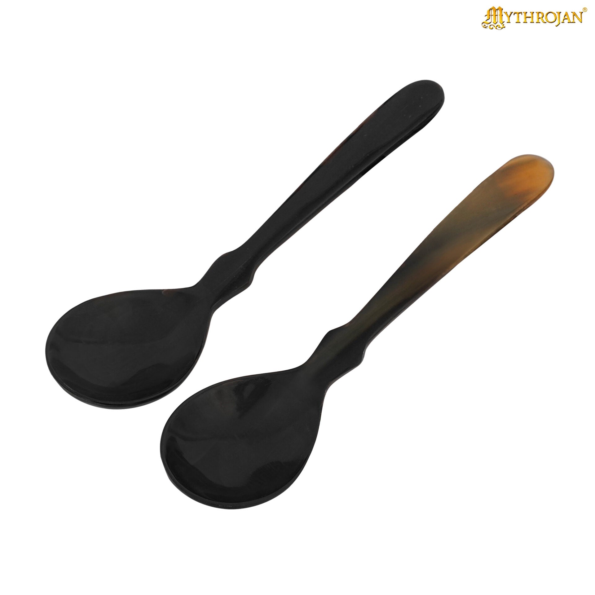 Imagen única de: Juego de 2 Cucharas de Cuerno de Búfalo - Utensilios de Cuerno Natural Acabados a Mano (6.75") | Juego de Cucharas Medievales Vikingas Pulidas para Larp, Sca, y Temas Medievales