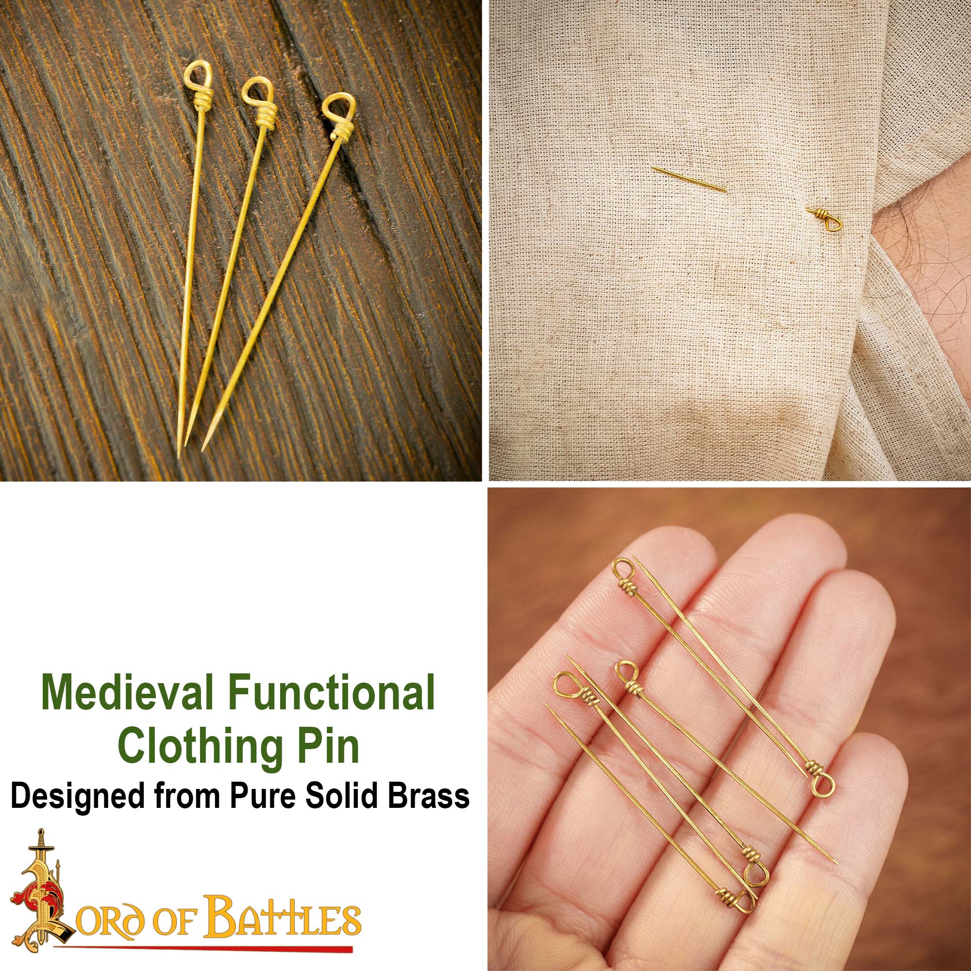 Imagen única de: Juego de Alfileres de Coser Medievales de Latón - Juego de 6 Alfileres