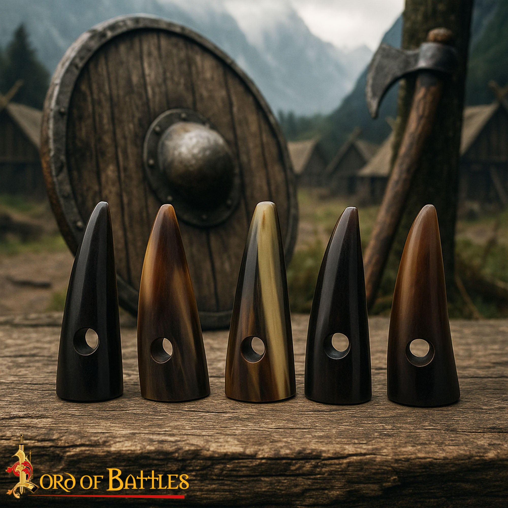 Imagen única de: Juego de 5 Botones de Palanca de Cuerno Pulido Estilo Vikingo - Acabado a Mano con Cuerno de Buey Natural