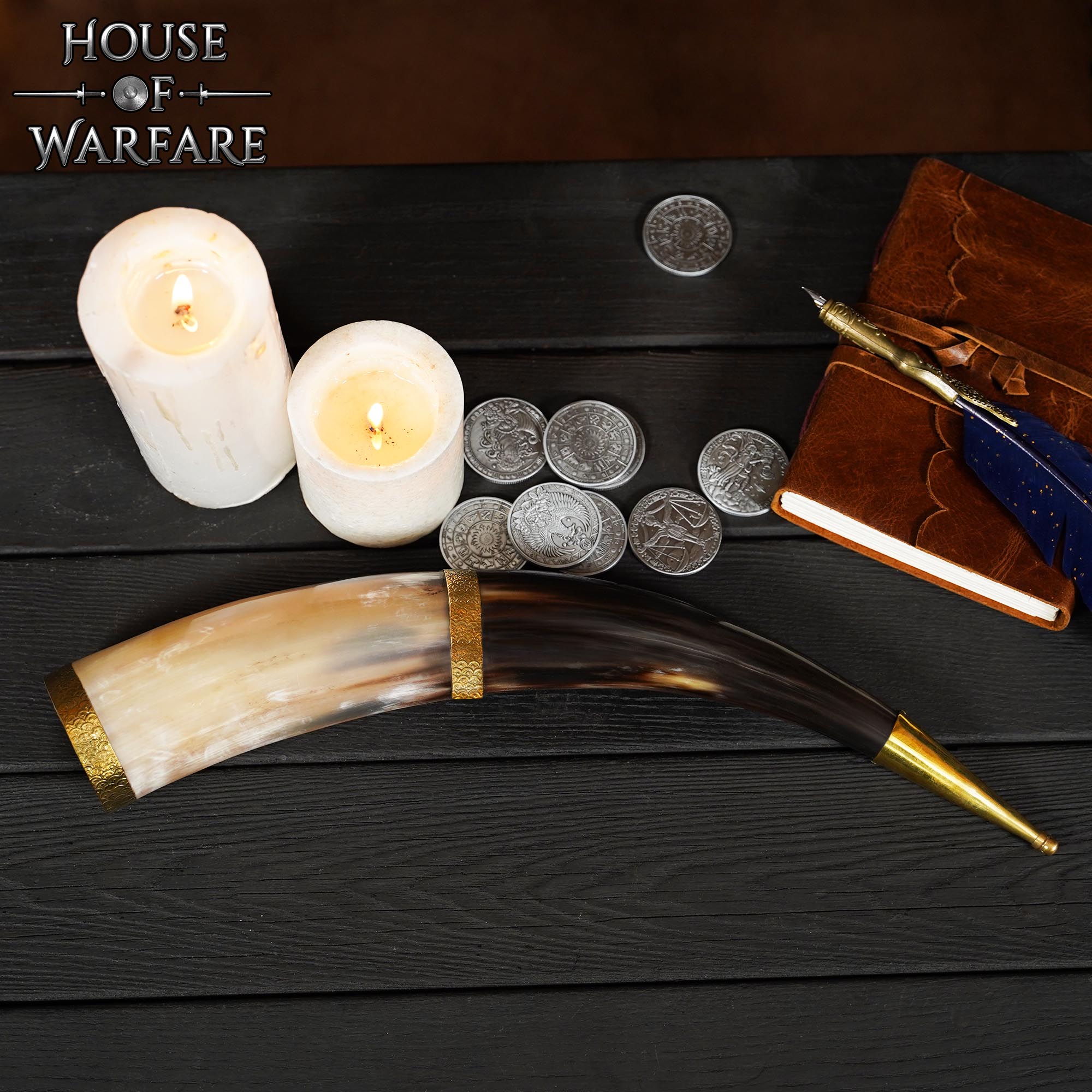 Imagen única de: Cuerno Medieval Vikingo para Beber con Adornos de Latón - Larp, Temas Vikingos