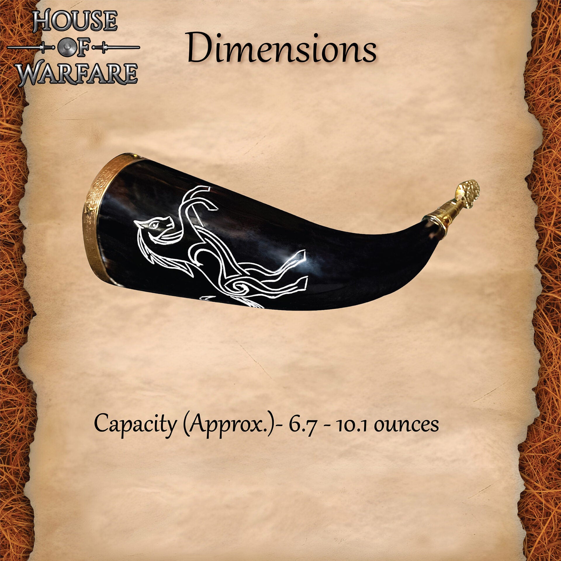 Imagen única de: Taza de Cuerno de Buey Artesanal 200-300ml con Borde de Latón y Punta de Cabeza de León