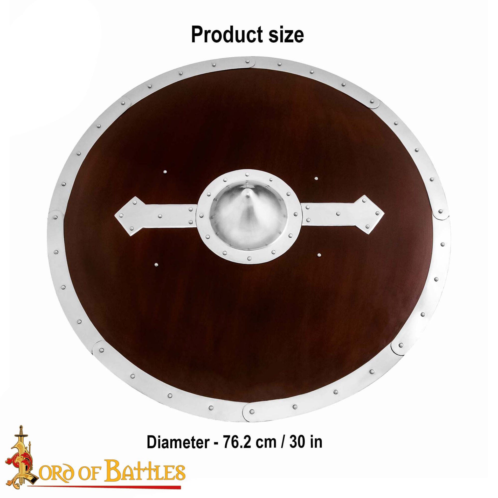 Imagen única de: Escudo Redondo Vikingo - Hecho a Mano 30" Diámetro - Jefe y Borde de Acero Pulido