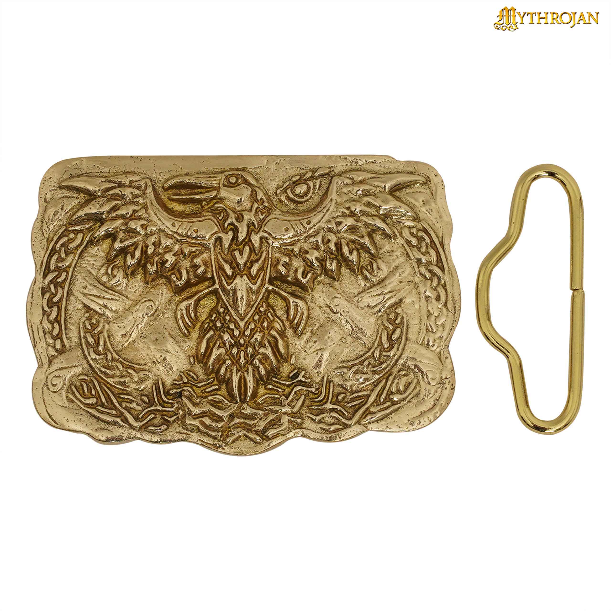 Imagen única de: Mythrojan Viking Celtic Raven Belt Buckle - Solid Brass- Medieval, Sca, Renaissance Faire, Viking Larp Accessory