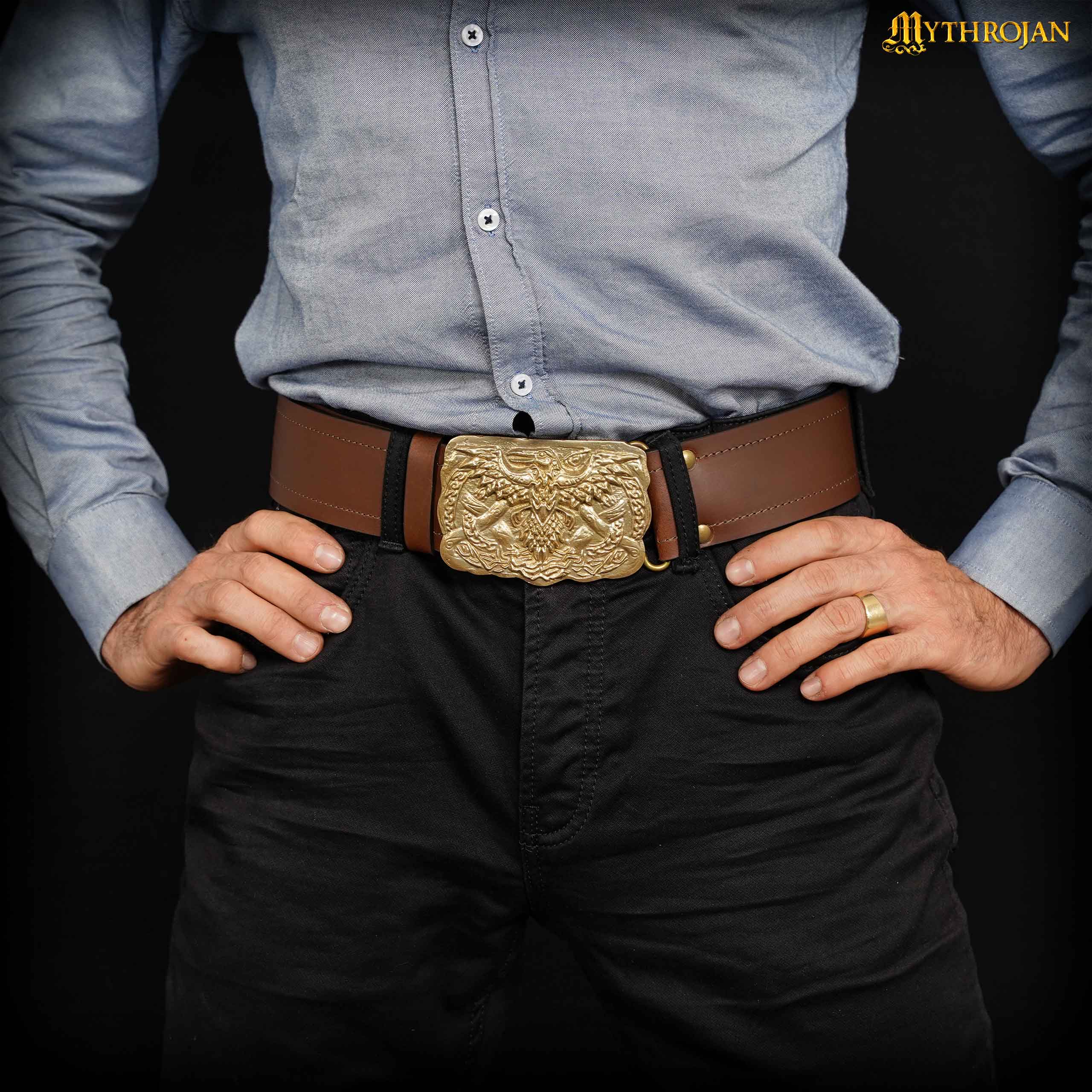 Imagen única de: Mythrojan Viking Celtic Raven Belt Buckle - Solid Brass- Medieval, Sca, Renaissance Faire, Viking Larp Accessory