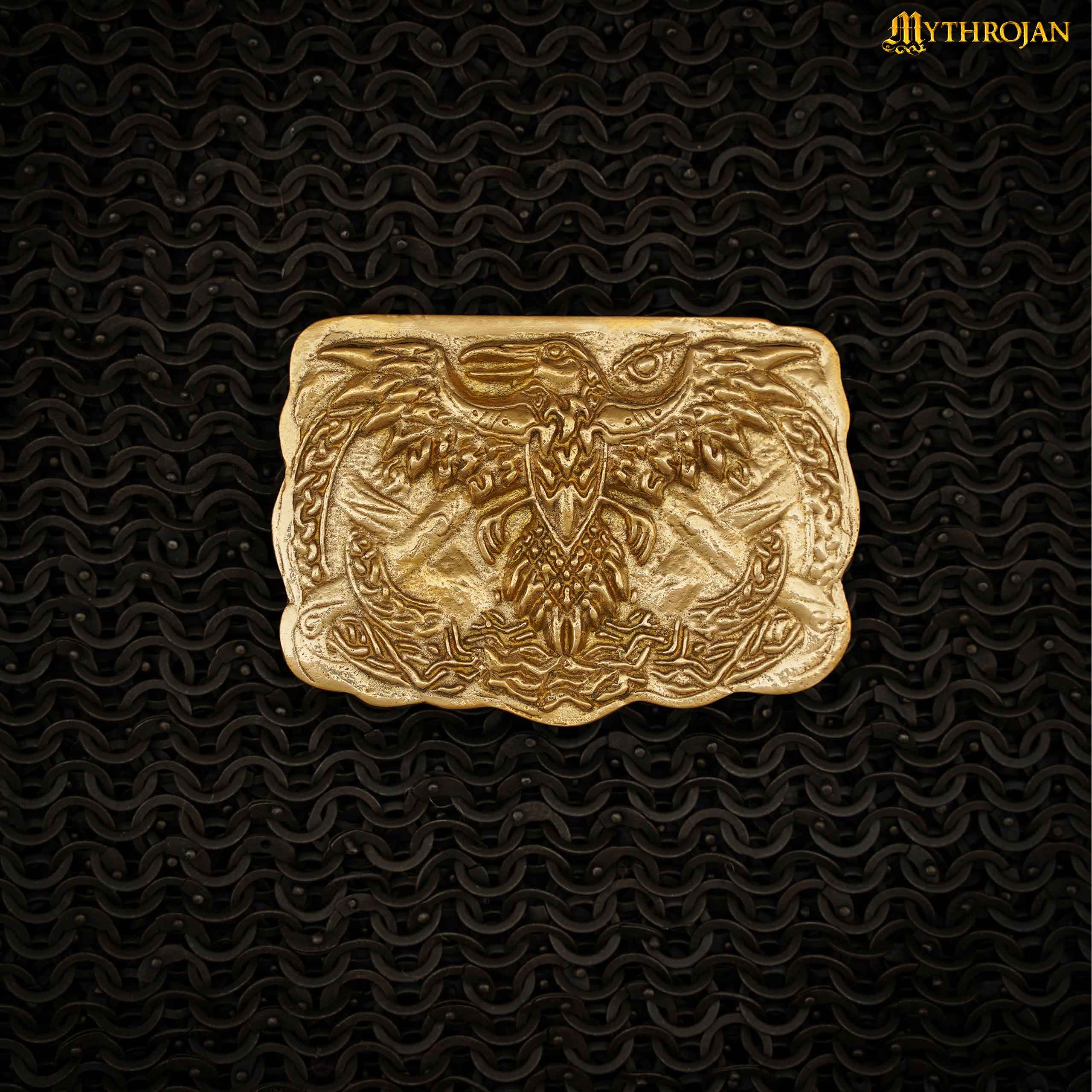 Imagen única de: Mythrojan Viking Celtic Raven Belt Buckle - Solid Brass- Medieval, Sca, Renaissance Faire, Viking Larp Accessory
