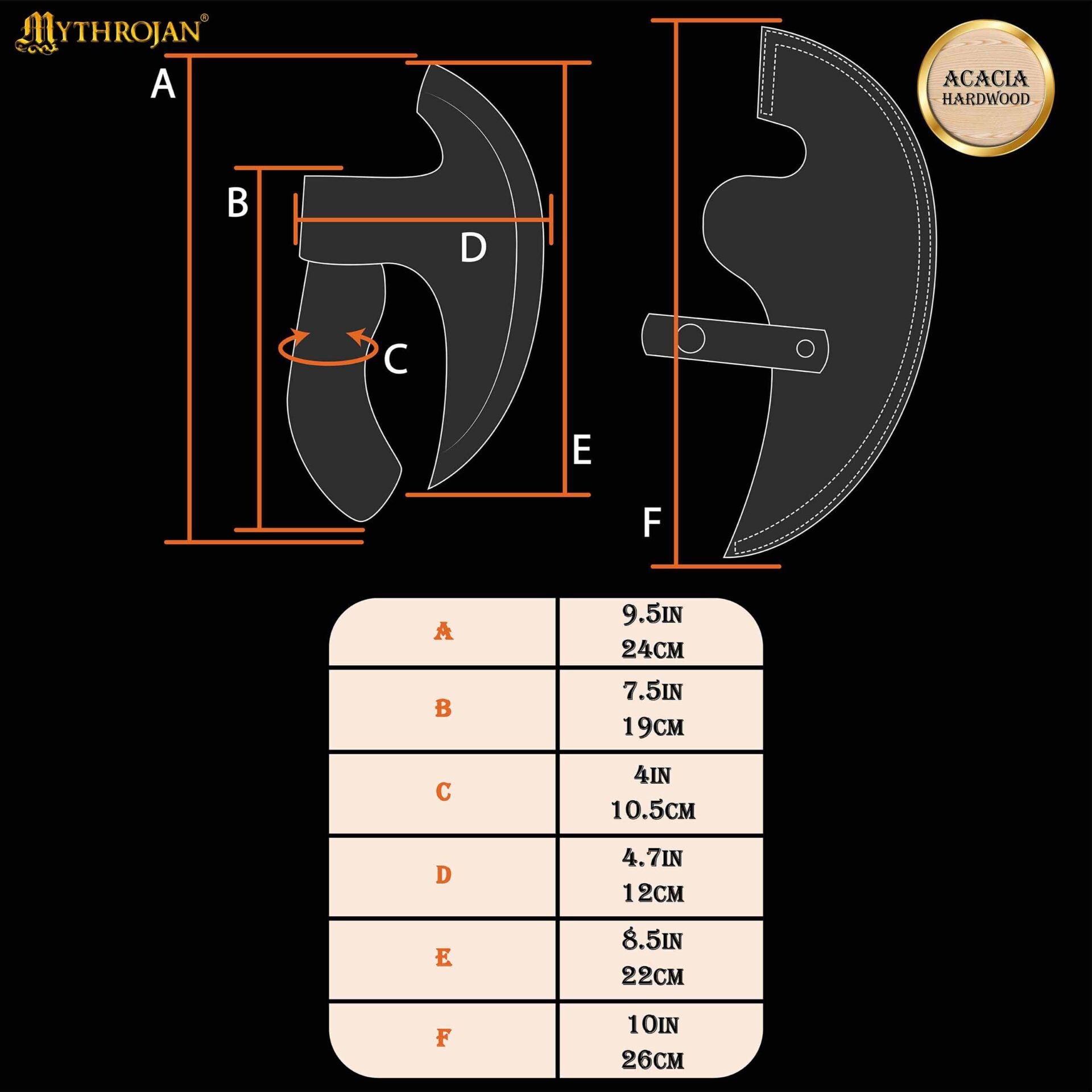 Imagen única de: Mythrojan Hacha Vikinga para Pizza - Cortador de Pizza de Acero Inoxidable Forjado a Mano con Mango de Acacia Maciza y Funda de Cuero - Grabado Celta - Caja de Regalo