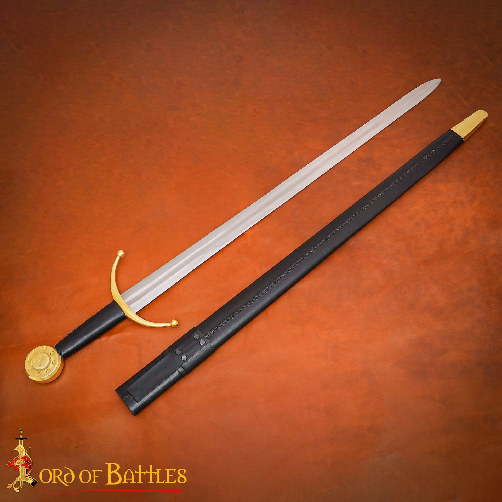 Imagen única de: Espada Medieval Eduardo Iii Forjada a Mano con Vaina de Cuero