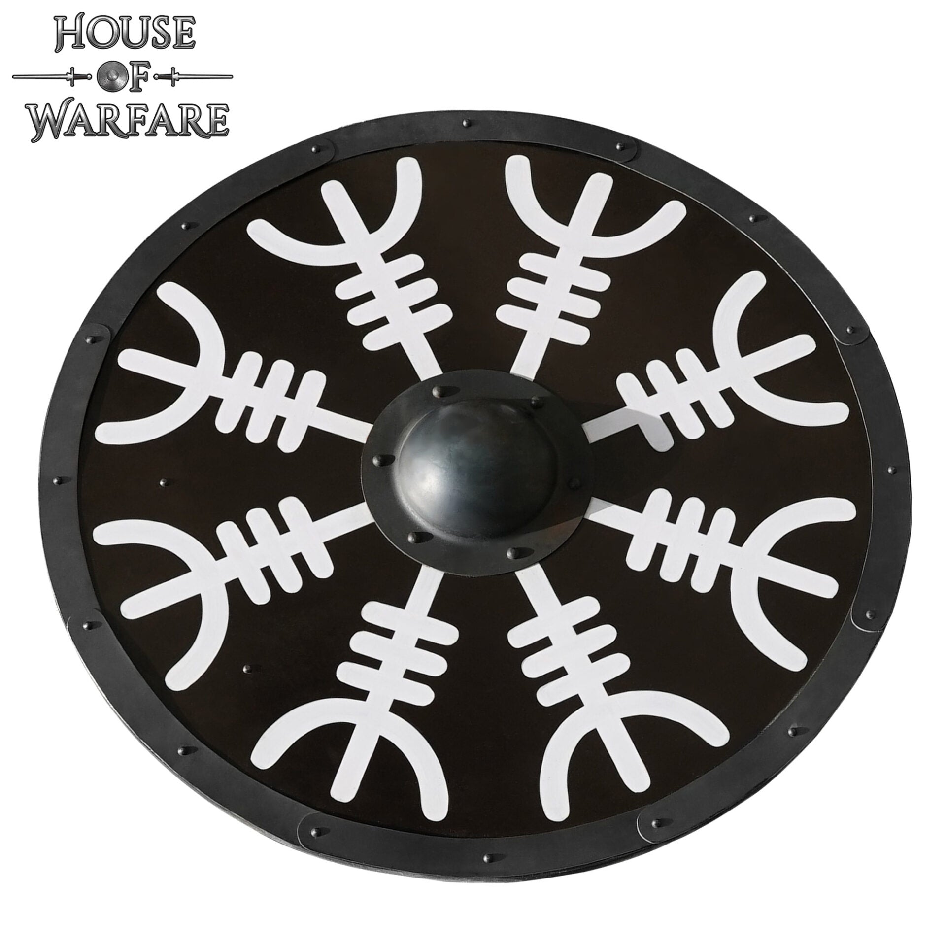 Imagen única de: Escudo Vikingo de Madera con Yelmo de Pavor Diseño Aegishjalmur -escudo de Batalla Redondo Pintado - Escudo Medieval Funcional