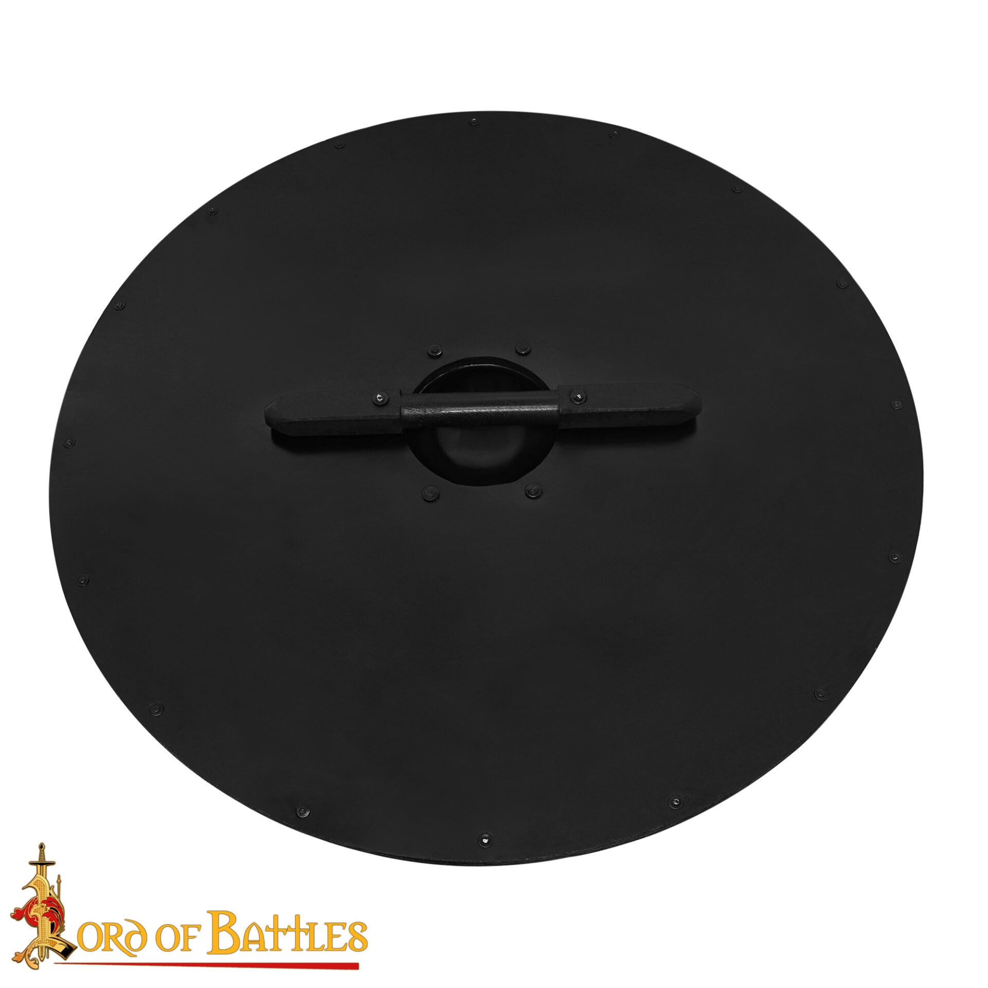 Imagen única de: Escudo Redondo Vikingo 30" - Escudo Artesanal de Madera con Jefe de Acero - Pintura de Guerra Roja y Azul