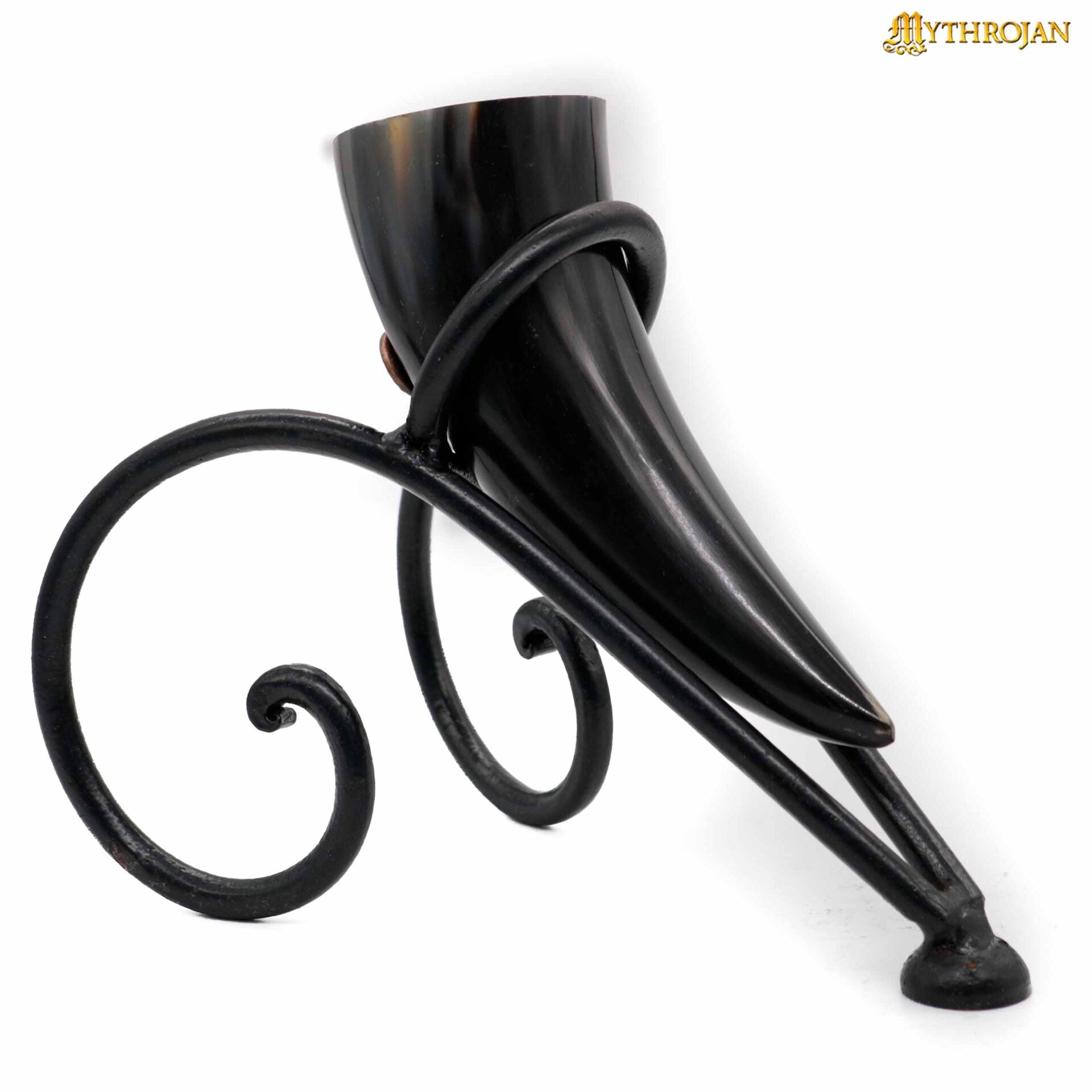 Imagen única de: Mythrojan Soporte de Hierro Forjado a Mano para Cuerno de Cerveza Vikingo - Black Ale Horn Stand