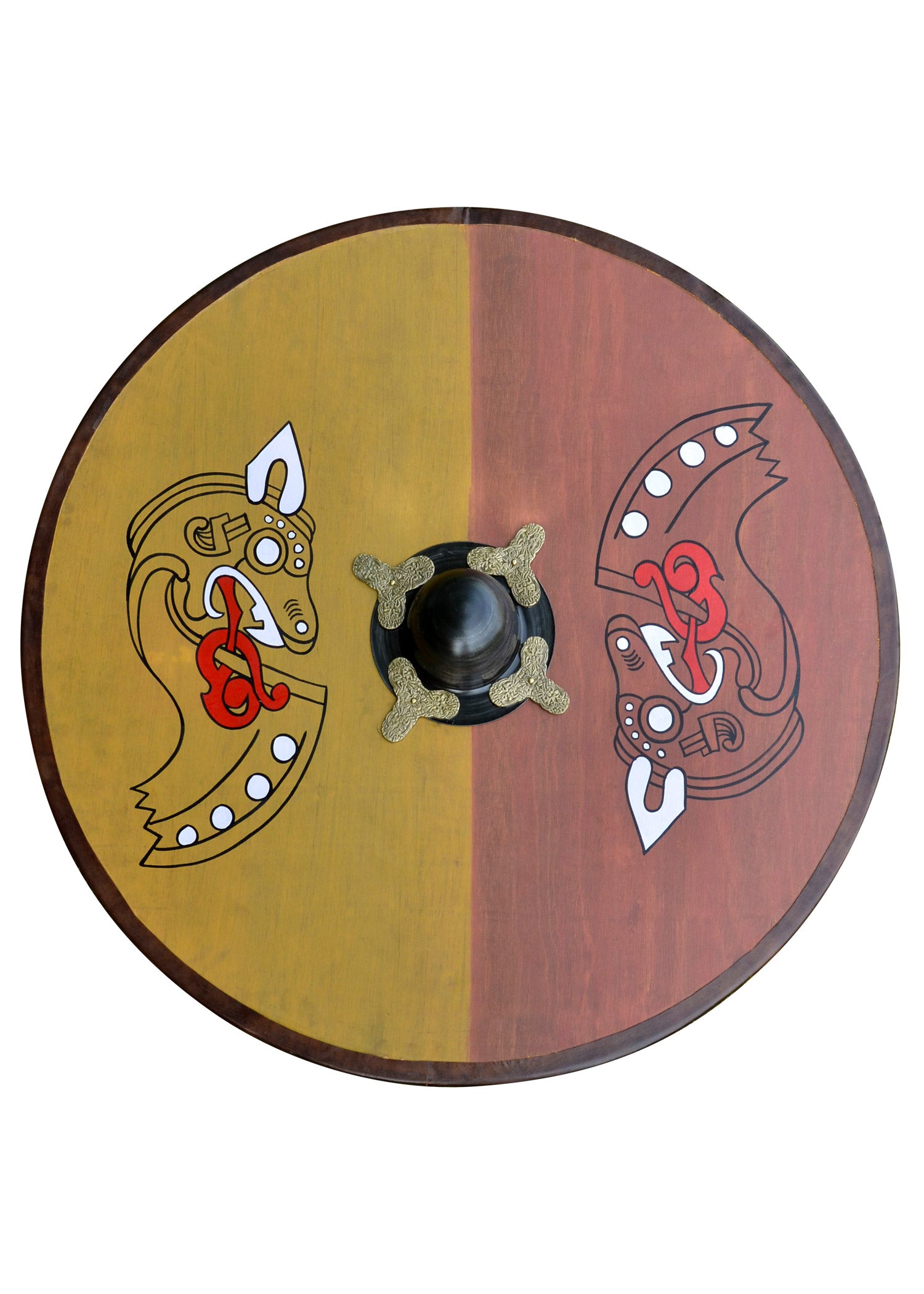 Imagen única de: Escudo Vikingo Redondo, De Madera, Con Motivo De Caballo Nórdico.