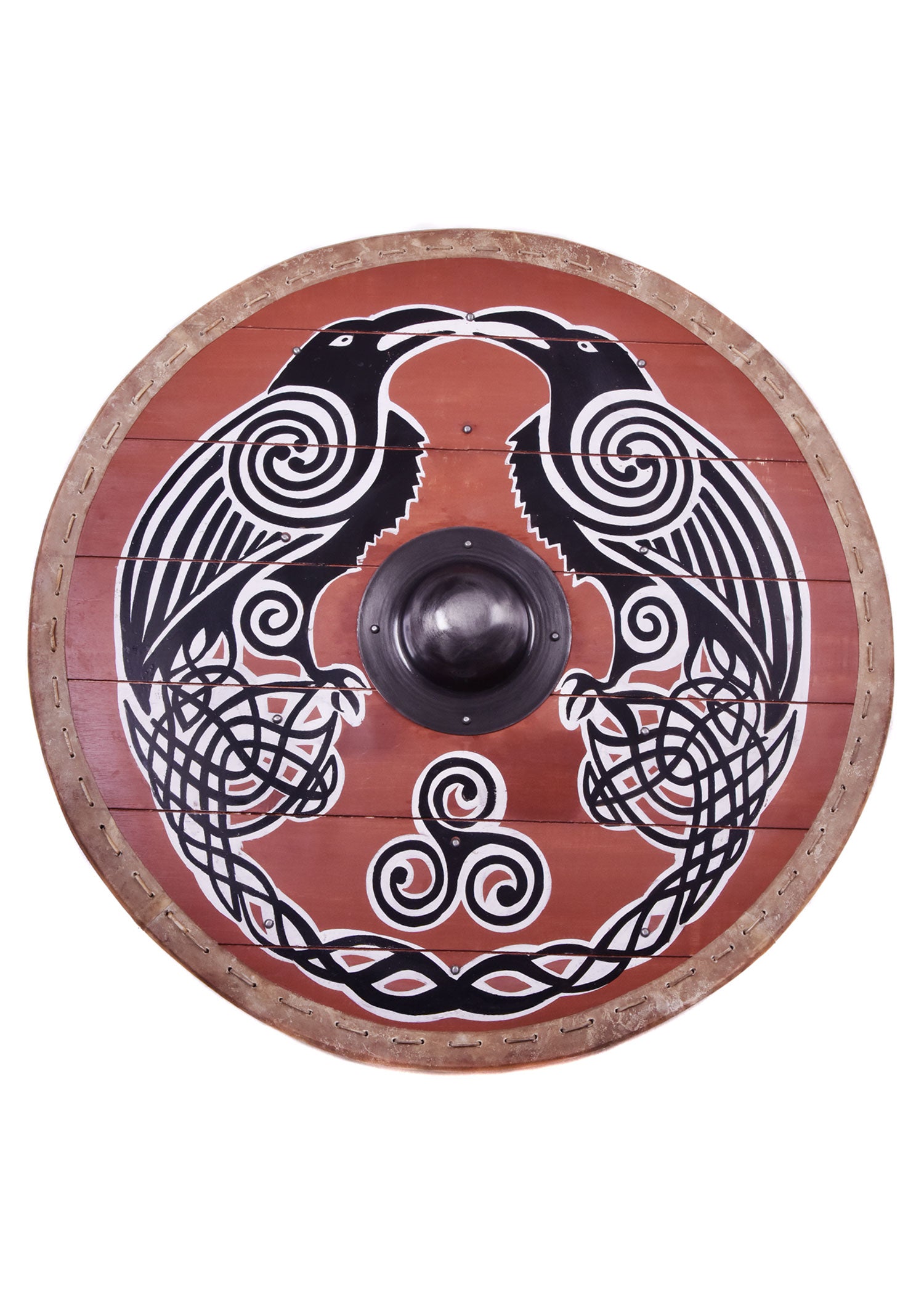 Imagen única de: Escudo Vikingo 'Hugin & Munin' Con Borde De Cuero Crudo, 80 Cm