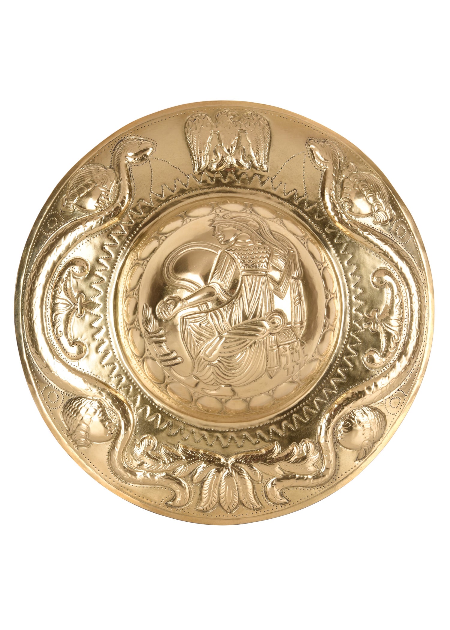 Imagen única de: Jefe De Escudo Romano Accionado A Mano, Latón