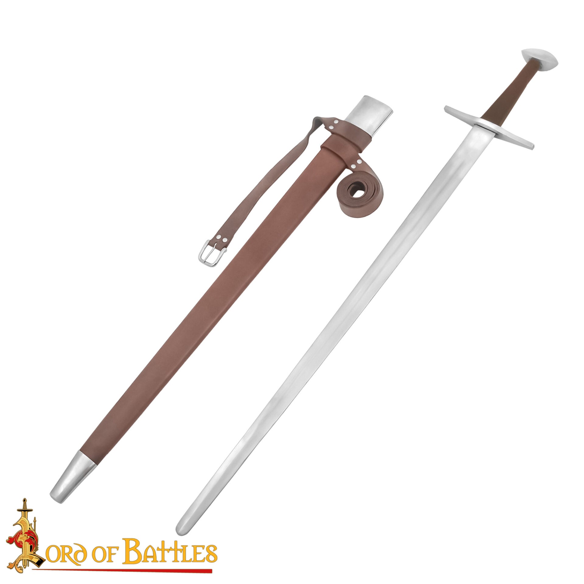 Imagen única de: Espada Larga Normanda Forjada a Mano con Vaina de Cuero - Funcional