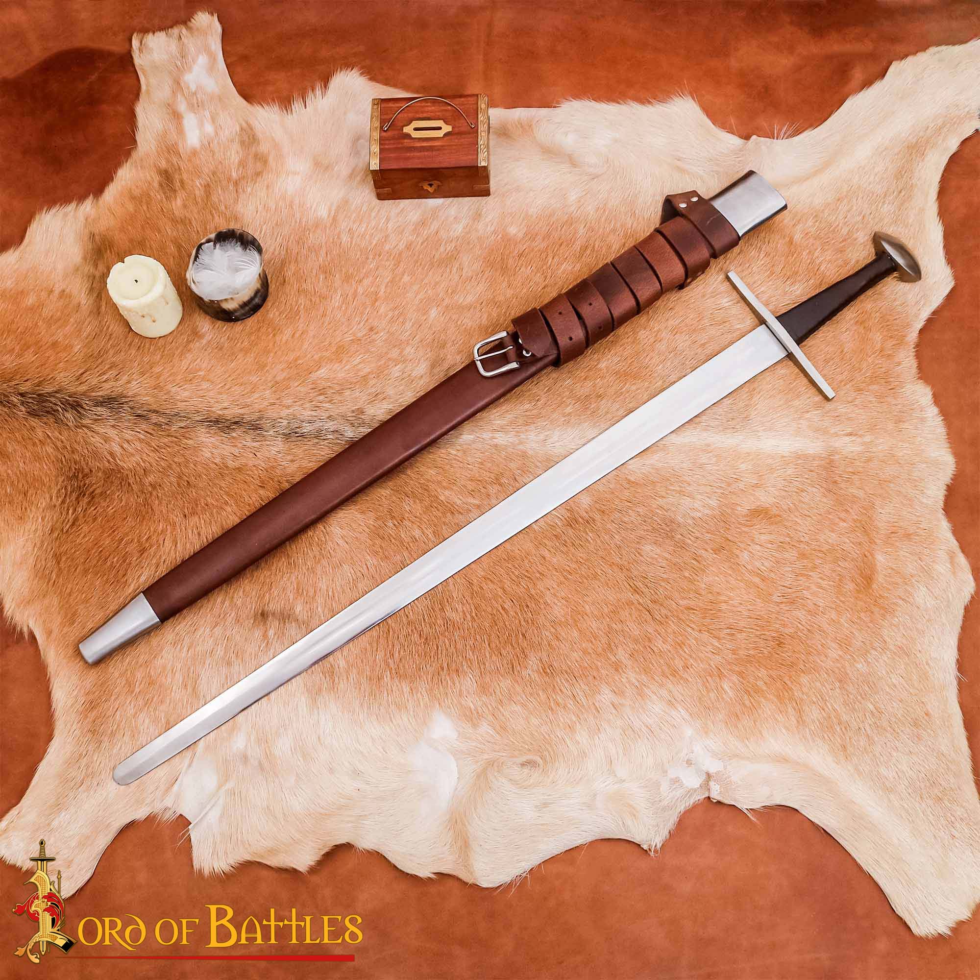 Imagen única de: Espada Larga Normanda Forjada a Mano con Vaina de Cuero - Funcional