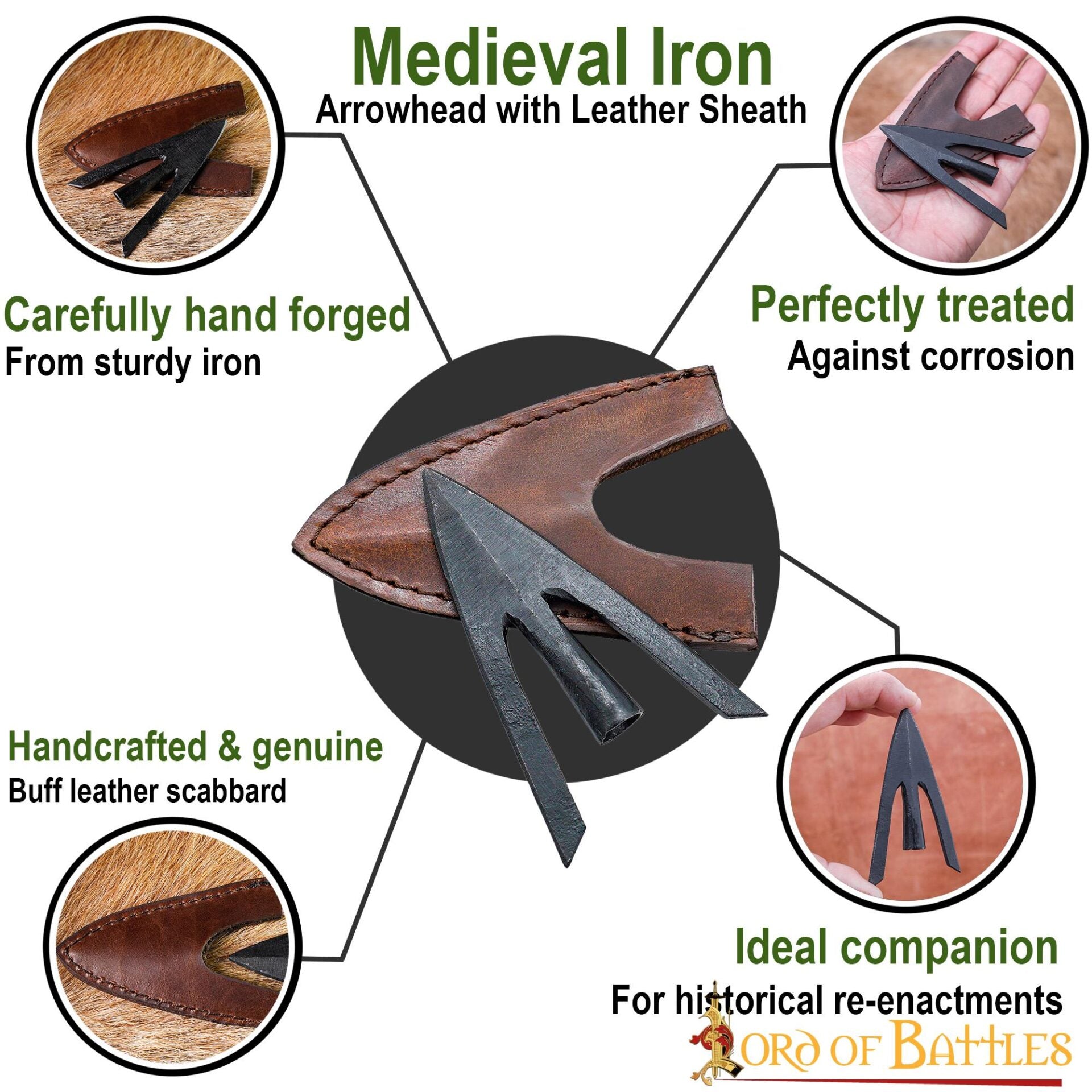 Imagen única de: Punta de Flecha Medieval de Caza de Cola de Golondrina con Vaina de Cuero Auténtico