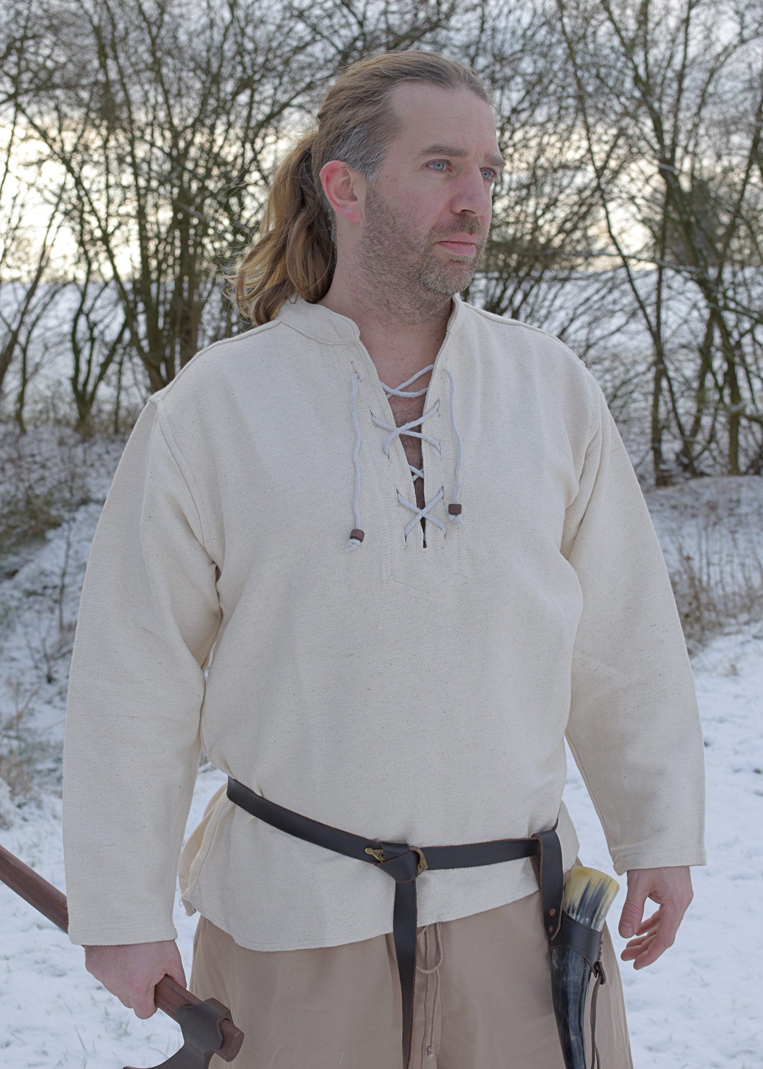 Imagen única de: Camisa Medieval Pesada, Con Cordones, Tejida A Mano, Natural