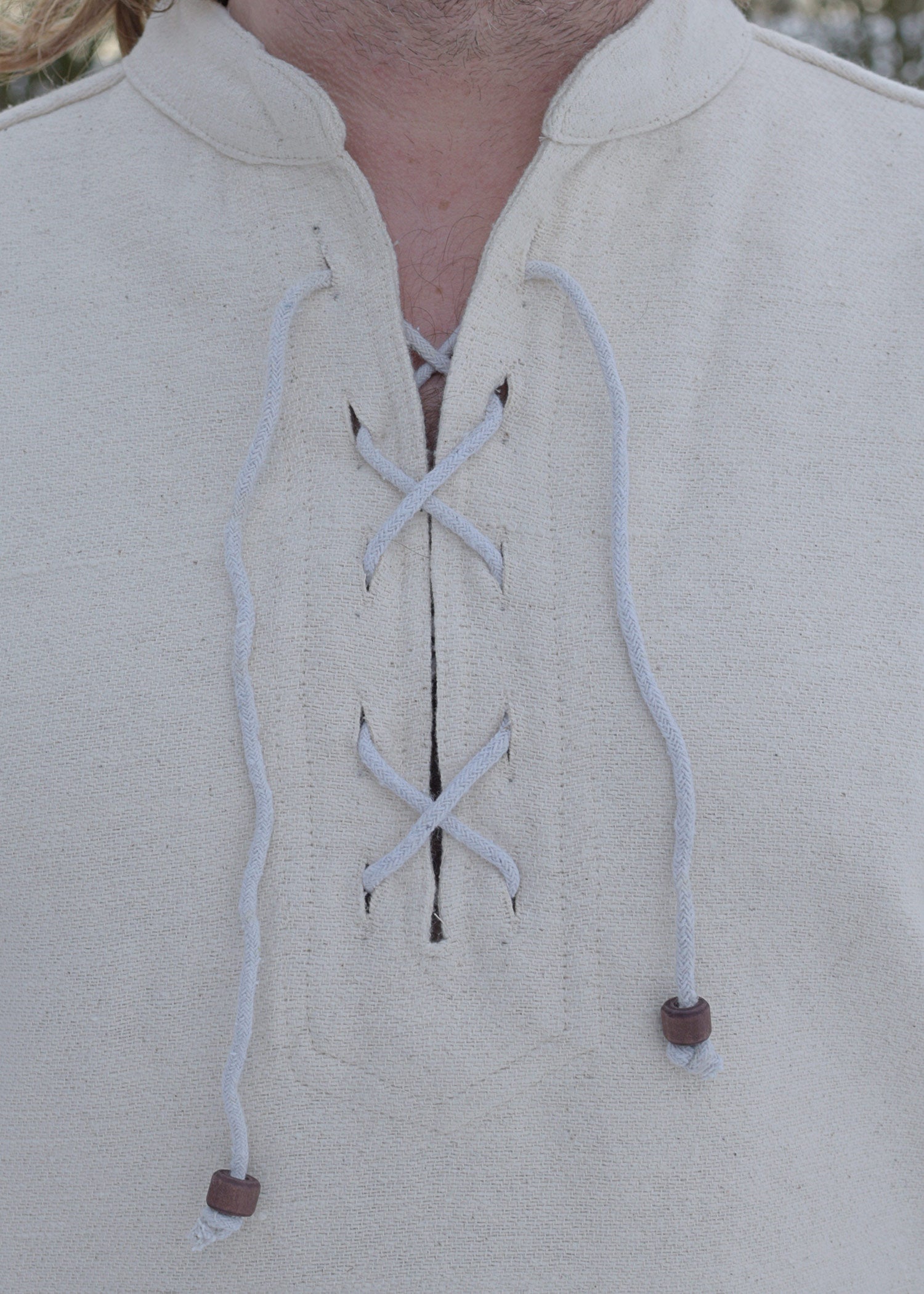 Imagen única de: Camisa Medieval Pesada, Con Cordones, Tejida A Mano, Natural