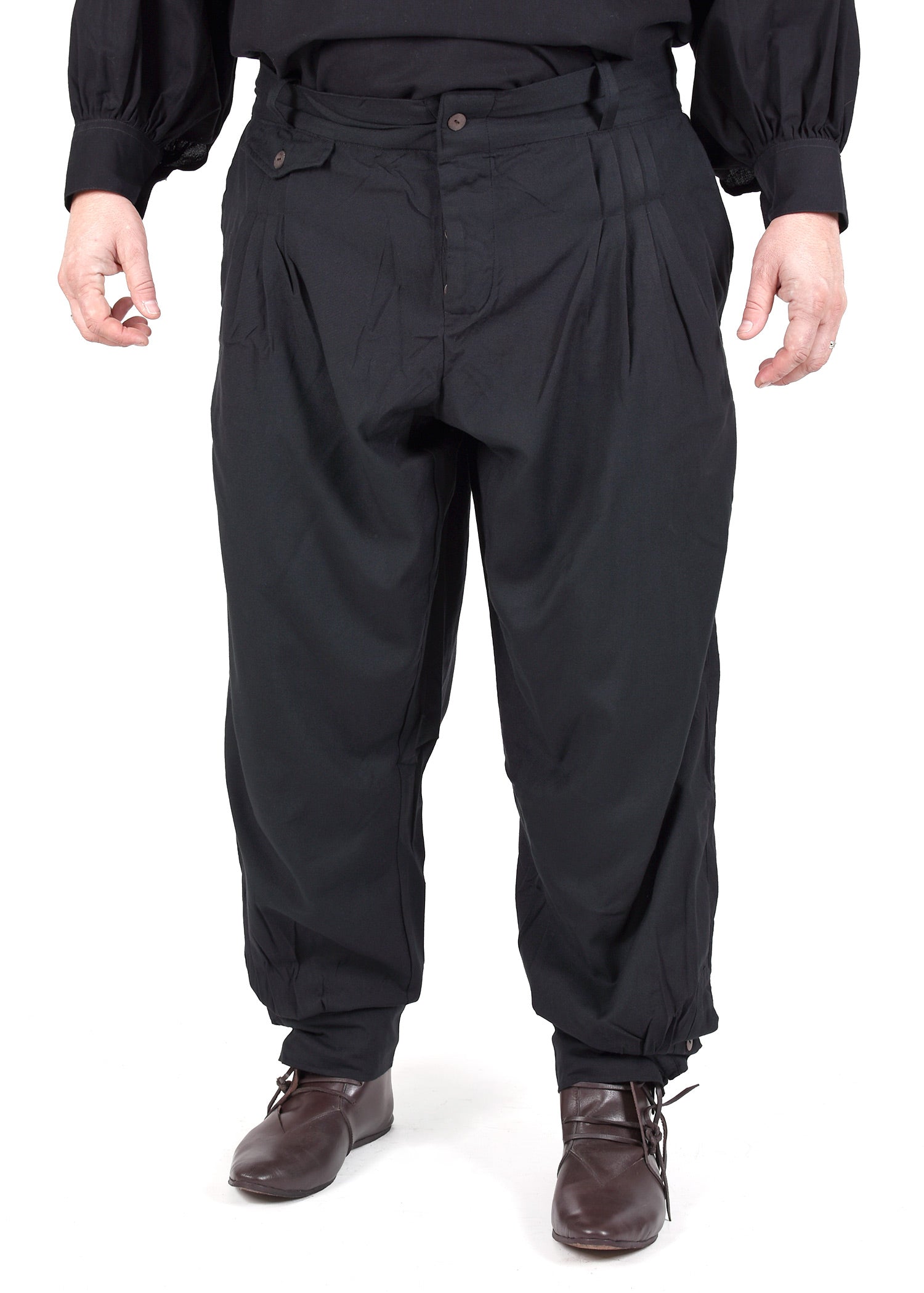 Imagen única de: Pantalón Plisado Con Cinturilla Abotonada, Negro