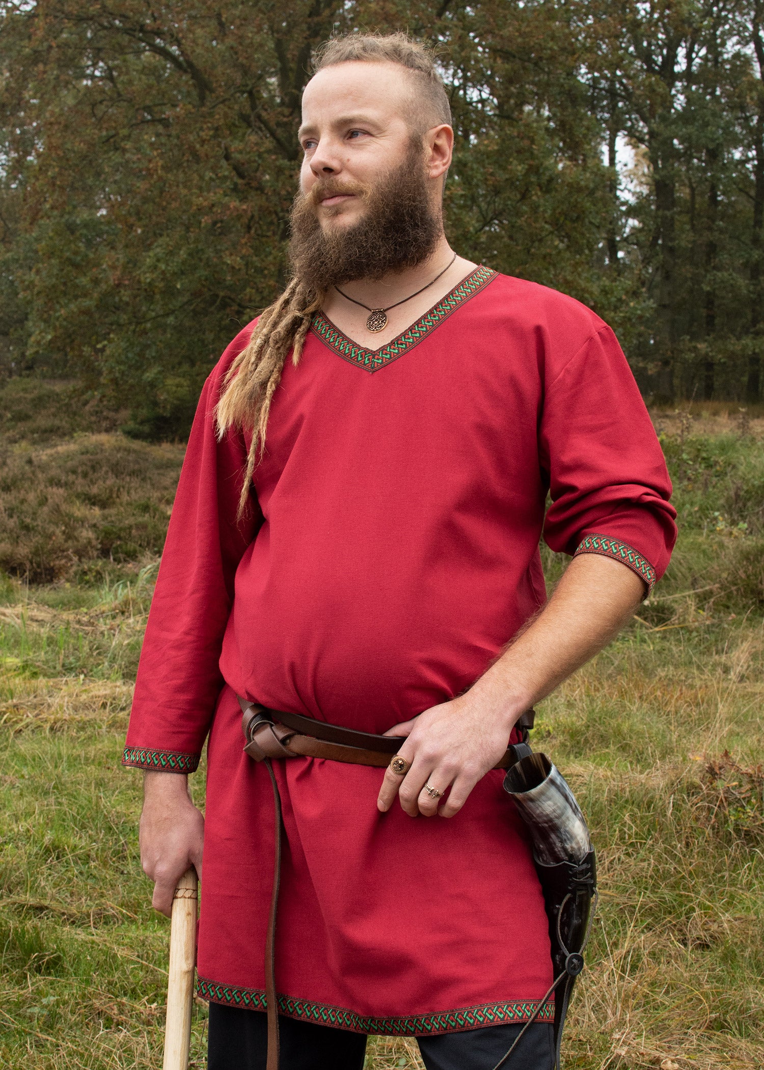 Imagen única de: Túnica Vikinga De Algodón, Rojo Oscuro