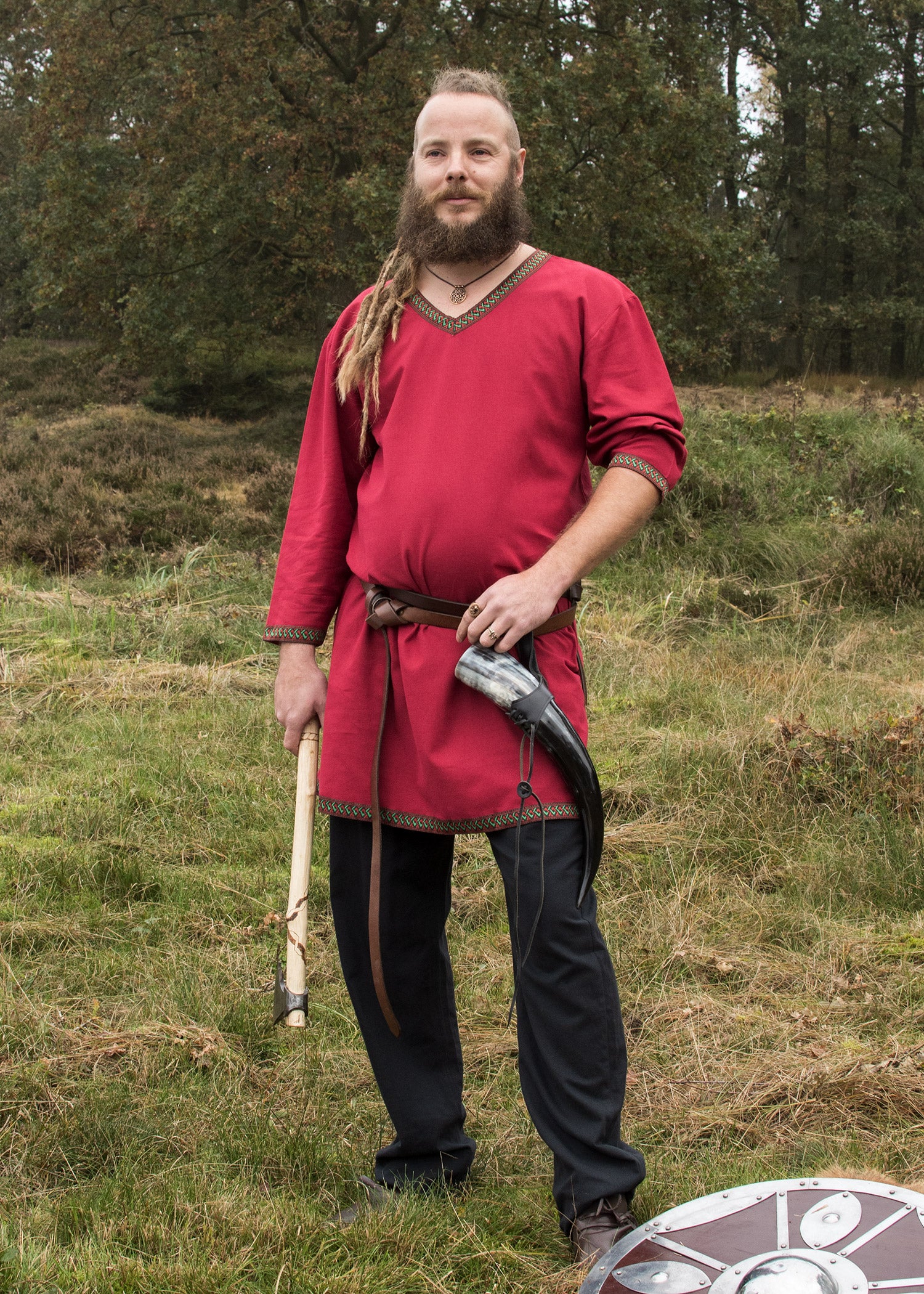 Imagen única de: Túnica Vikinga De Algodón, Rojo Oscuro