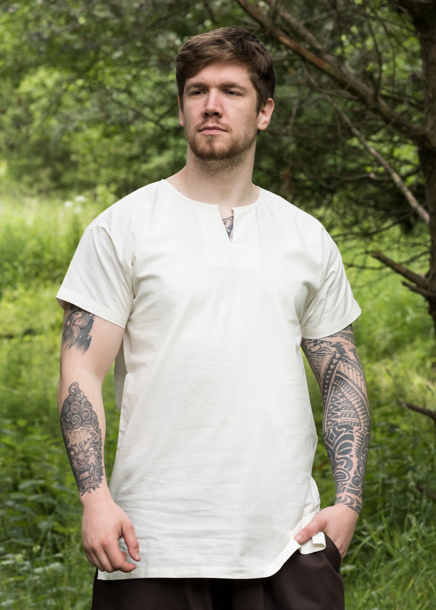 Imagen única de: Túnica Medieval Sencilla Sigmund, Manga Corta, Natural