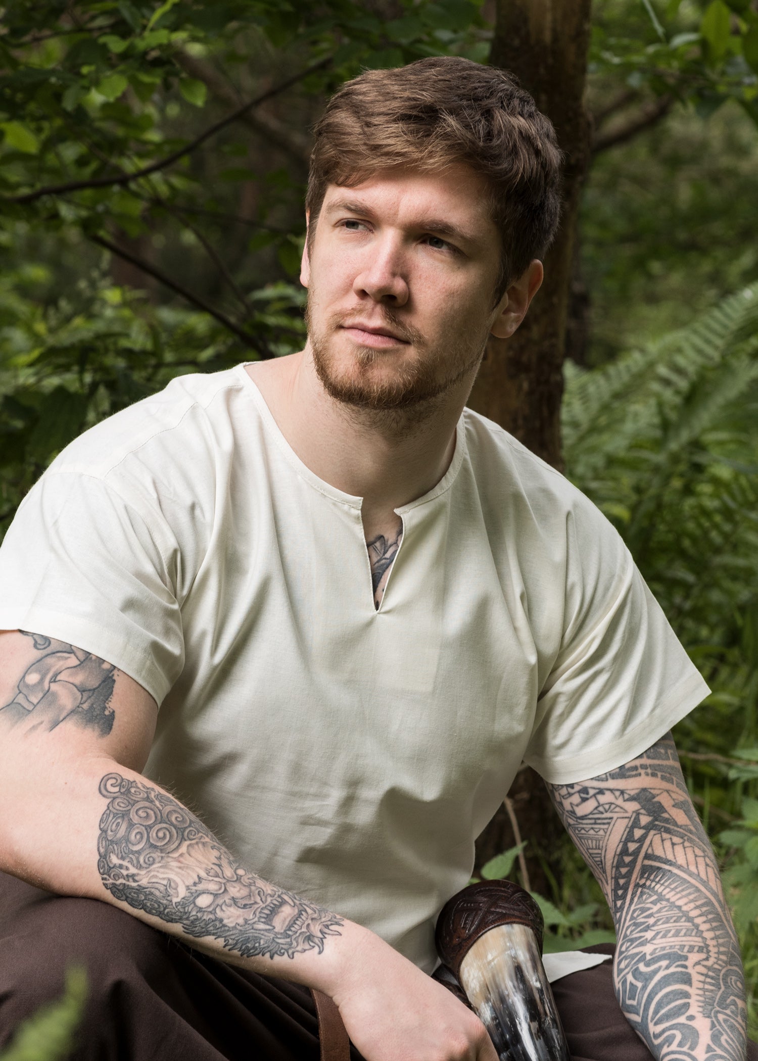 Imagen única de: Túnica Medieval Sencilla Sigmund, Manga Corta, Natural