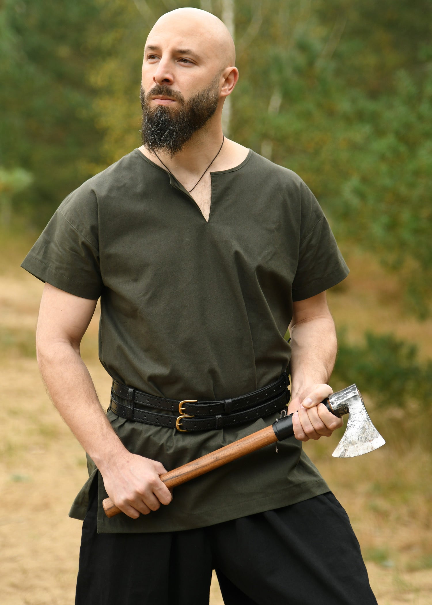 Imagen única de: Túnica Medieval Sencilla Sigmund, Manga Corta, Verde Oliva