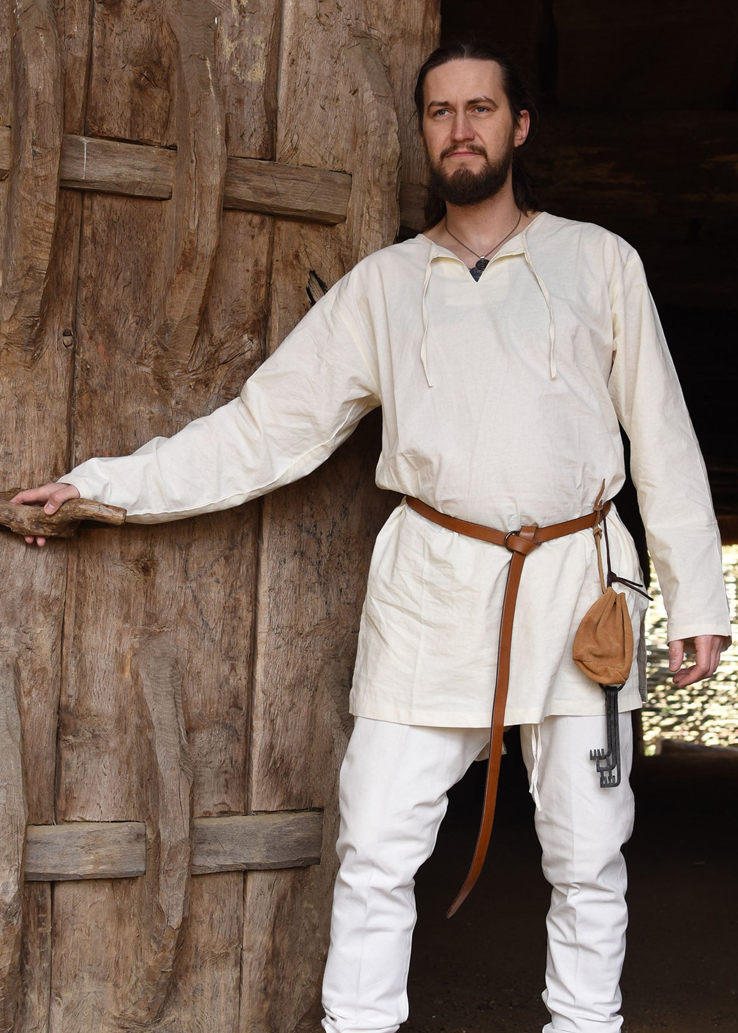 Imagen única de: Túnica Medieval Sencilla Gunther, Manga Larga, Natural