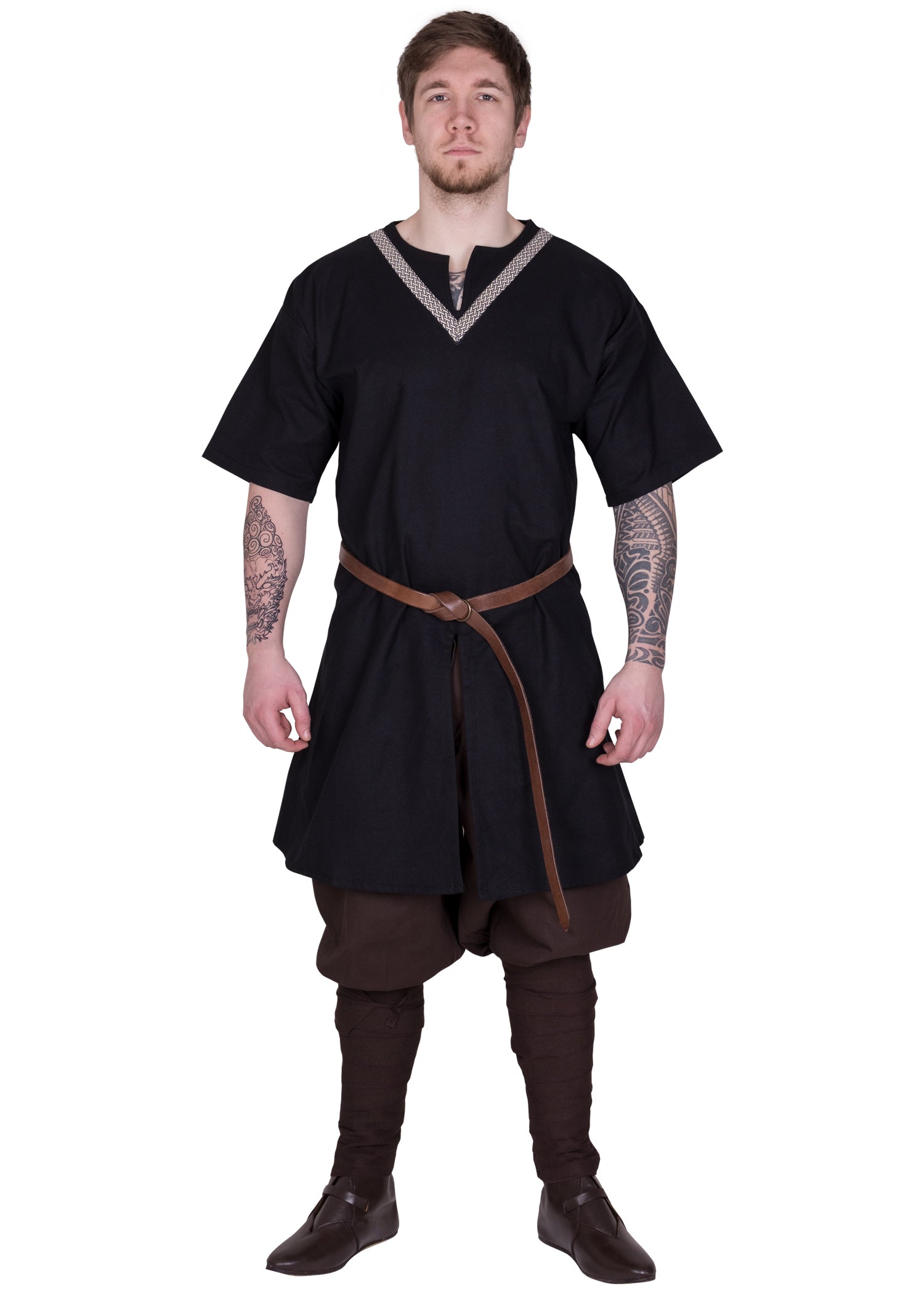 Imagen única de: Túnica Medieval Ailrik Con Borde, Manga Corta, Negro